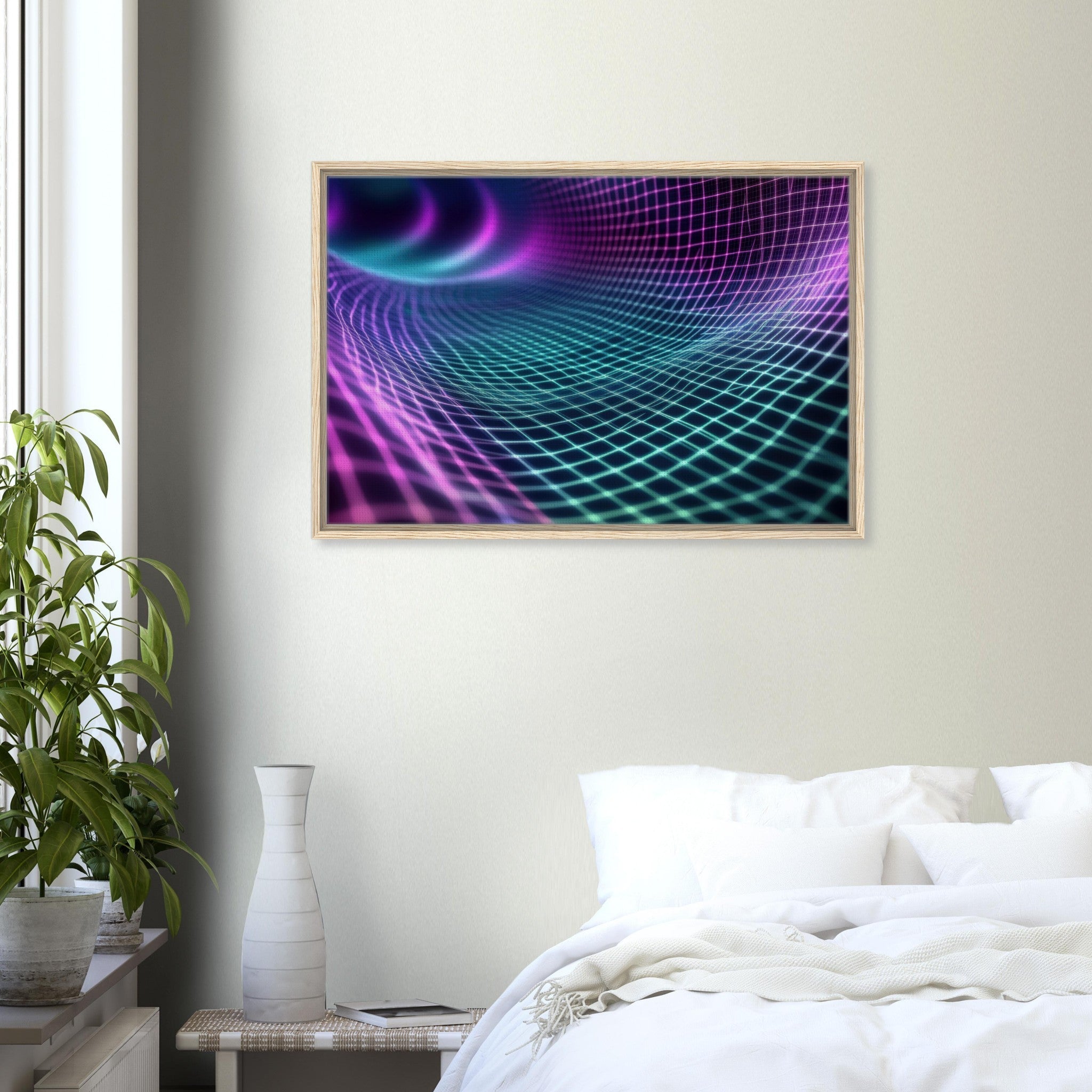 Framed Canvas Landscape - Quantum Reverberation Cascading waves of transit 2 - Shop Ai Art WebShop - Digital Art online Store