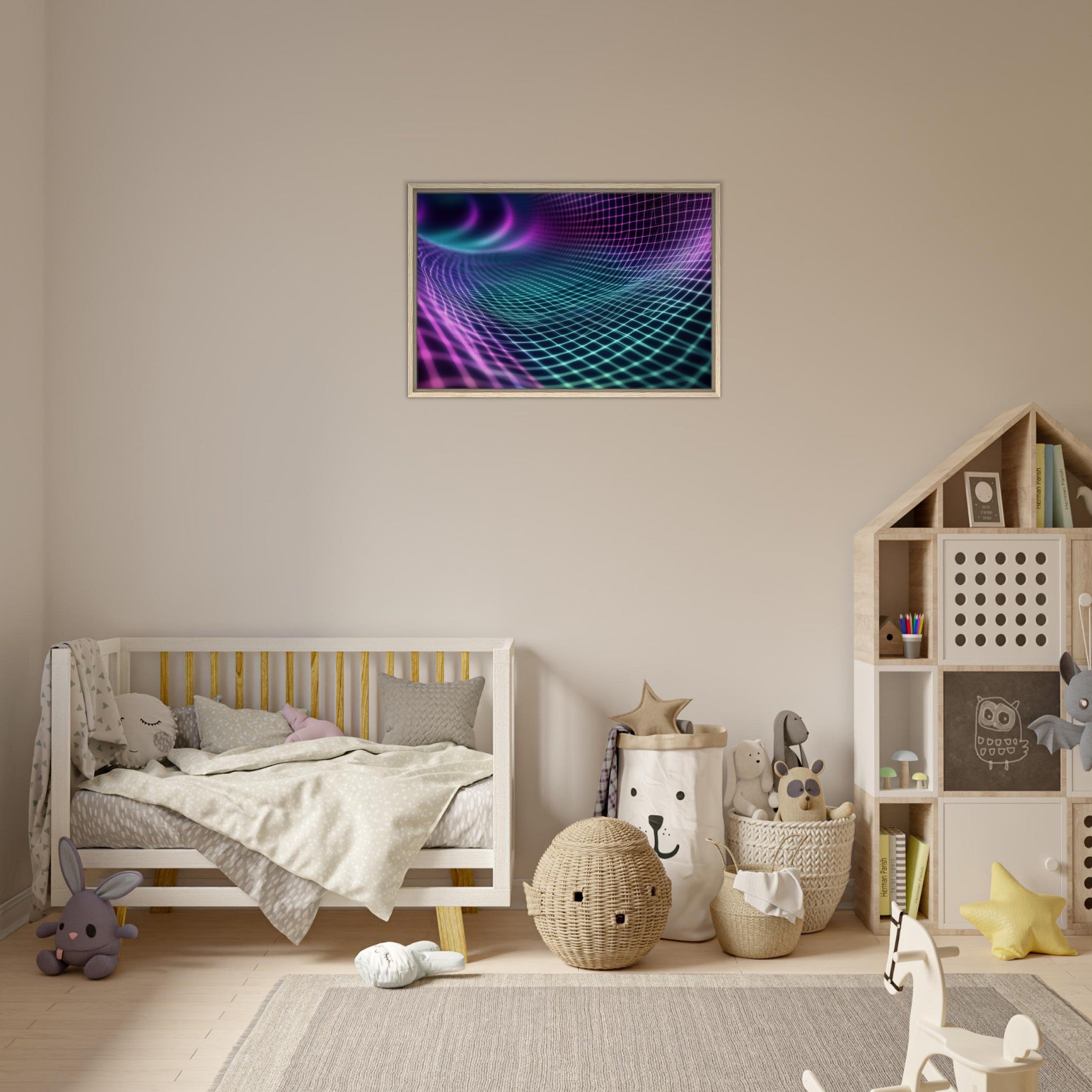 Framed Canvas Landscape - Quantum Reverberation Cascading waves of transit 2 - Shop Ai Art WebShop - Digital Art online Store