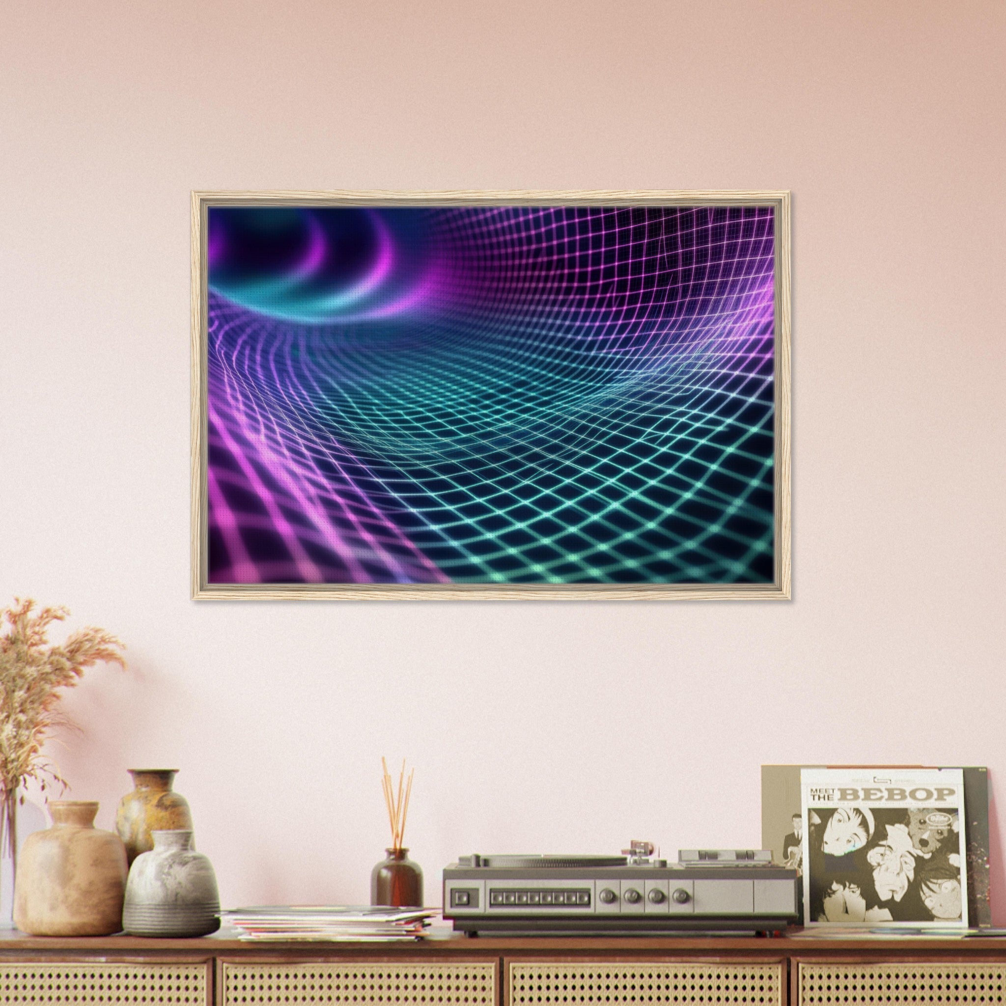 Framed Canvas Landscape - Quantum Reverberation Cascading waves of transit 2 - Shop Ai Art WebShop - Digital Art online Store