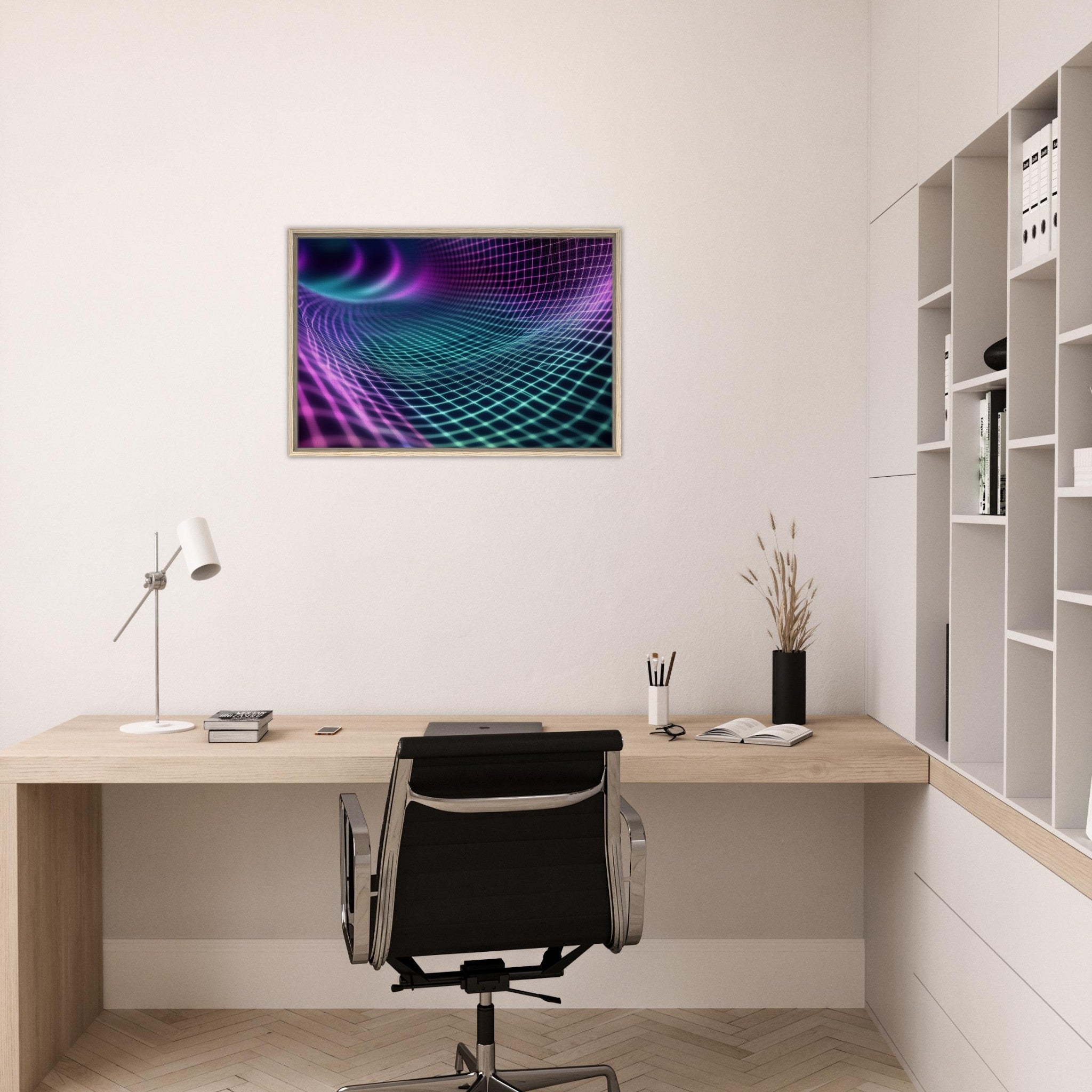 Framed Canvas Landscape - Quantum Reverberation Cascading waves of transit 2 - Shop Ai Art WebShop - Digital Art online Store