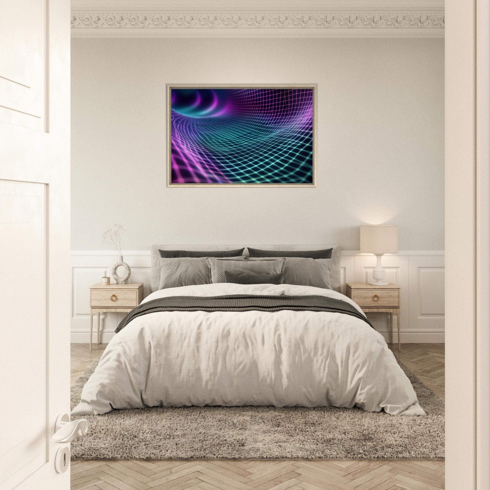 Framed Canvas Landscape - Quantum Reverberation Cascading waves of transit 2 - Shop Ai Art WebShop - Digital Art online Store