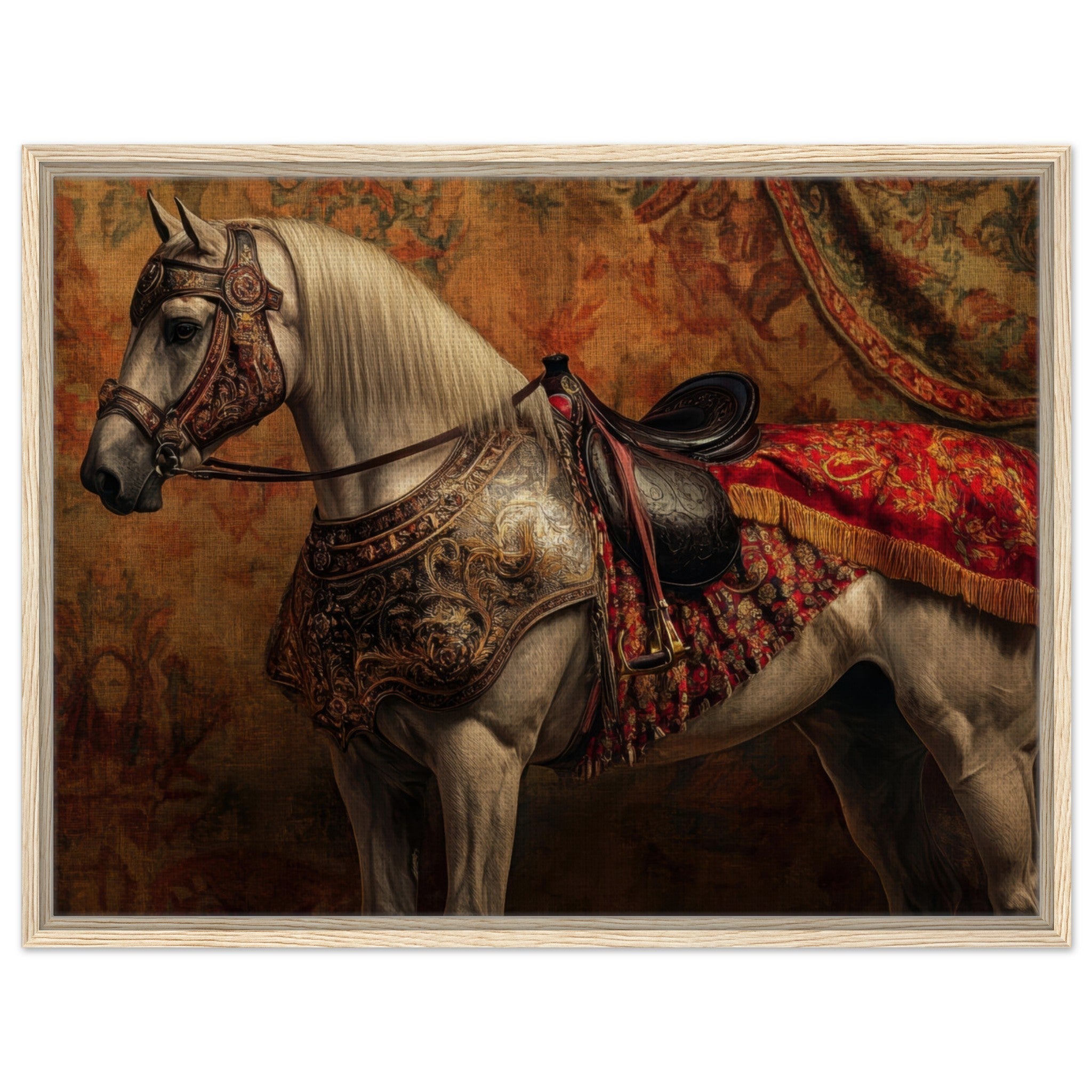Framed Canvas Landscape - Renaissance Portrait of a Noble Horse A dignified 2 - Shop Ai Art WebShop - Digital Art online Store