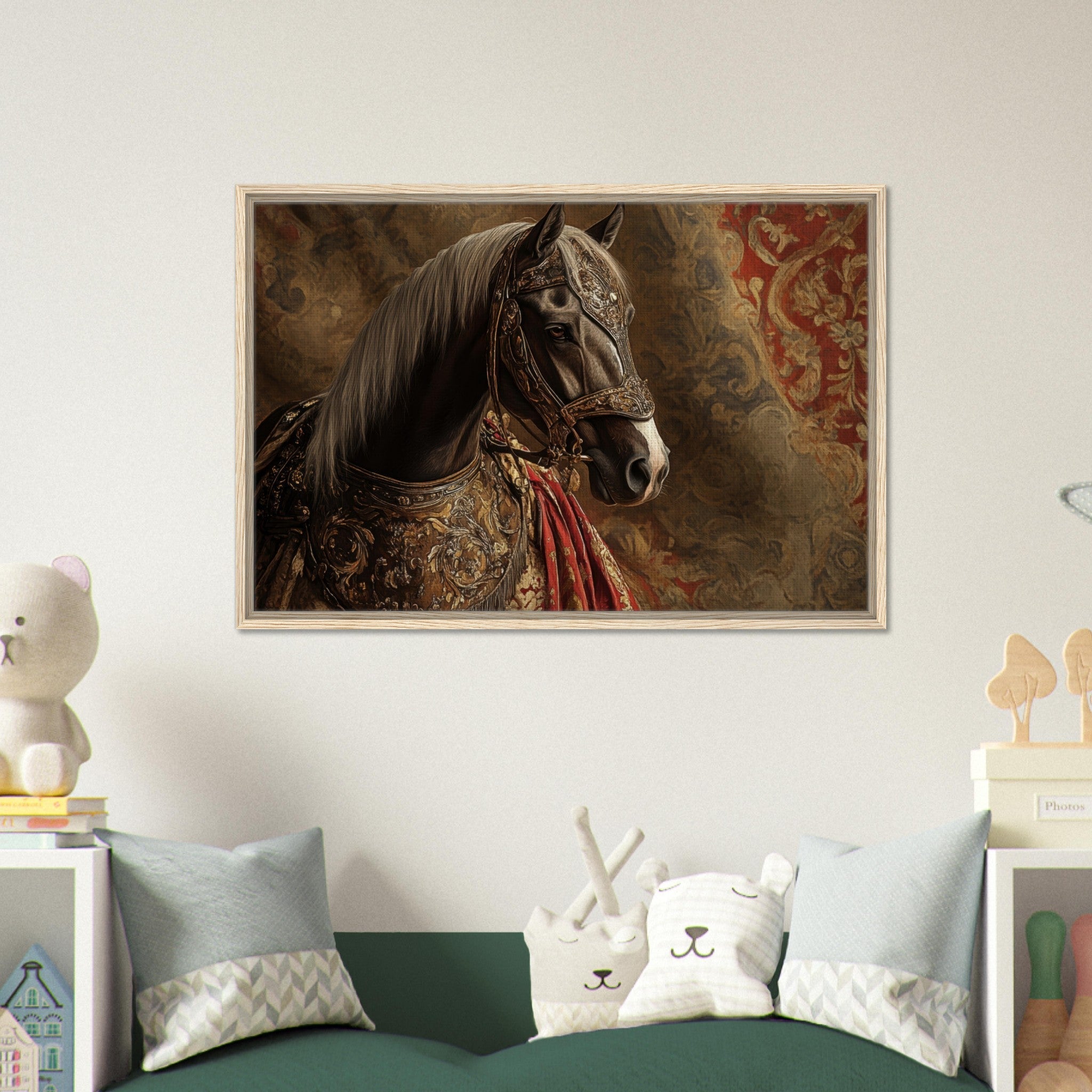 Framed Canvas Landscape - Renaissance Portrait of a Noble Horse A dignified - Shop Ai Art WebShop - Digital Art online Store