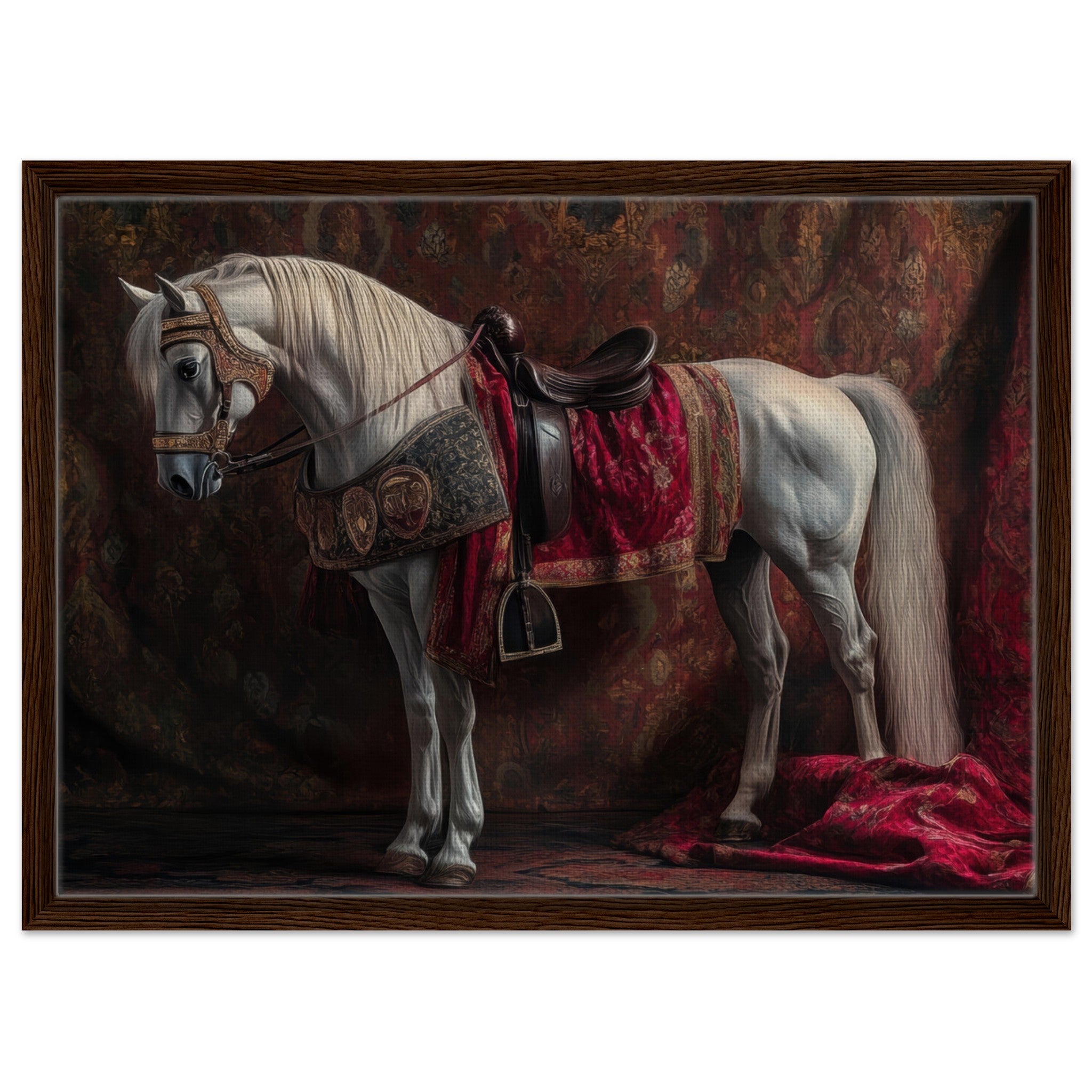 Framed Canvas Landscape - Renaissance Portrait of a Noble Horse A dignified 4 - Shop Ai Art WebShop - Digital Art online Store