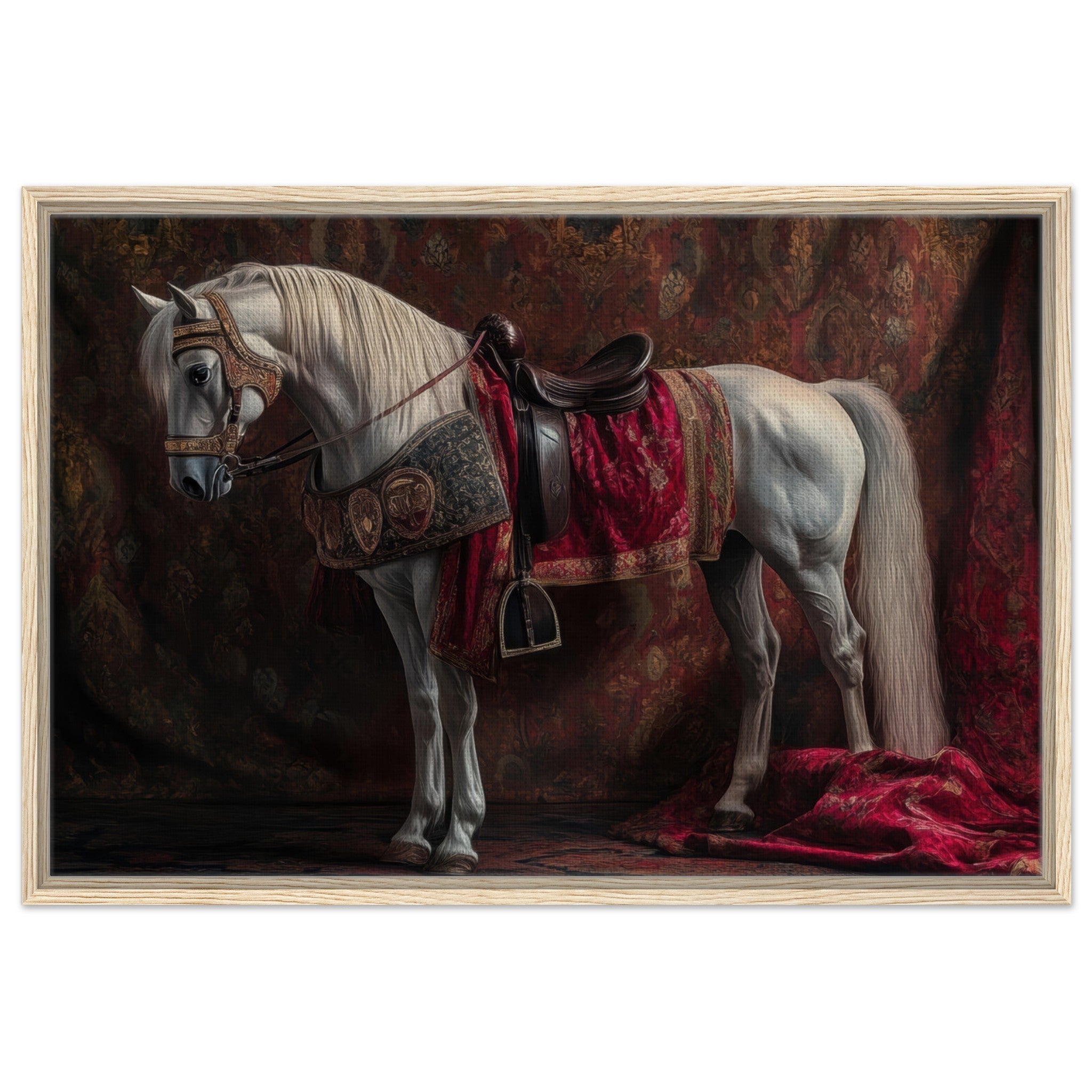 Framed Canvas Landscape - Renaissance Portrait of a Noble Horse A dignified 4 - Shop Ai Art WebShop - Digital Art online Store