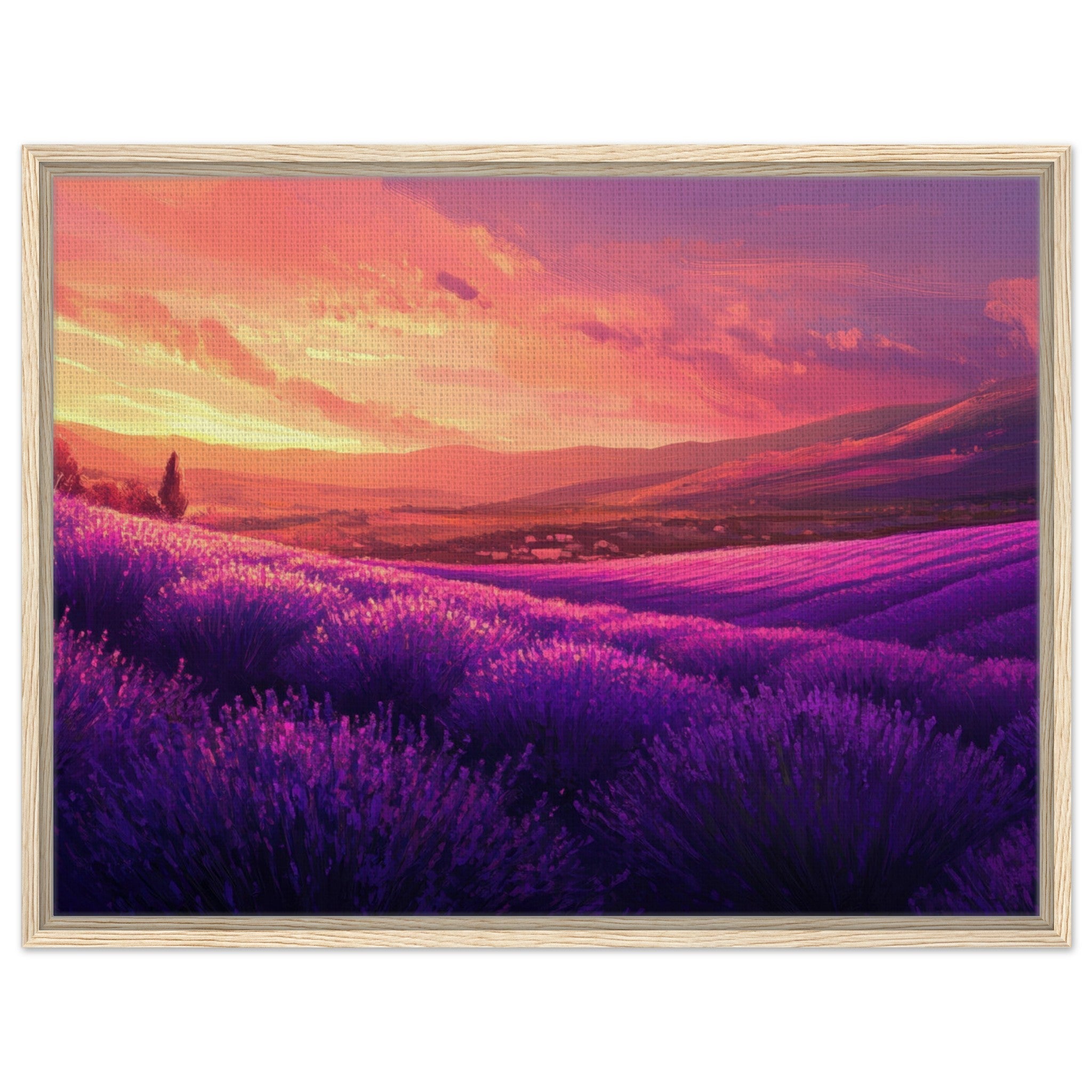 Framed Canvas Landscape - Rolling lavender fields under a pink - hued sunset 2 - Shop Ai Art WebShop - Digital Art online Store