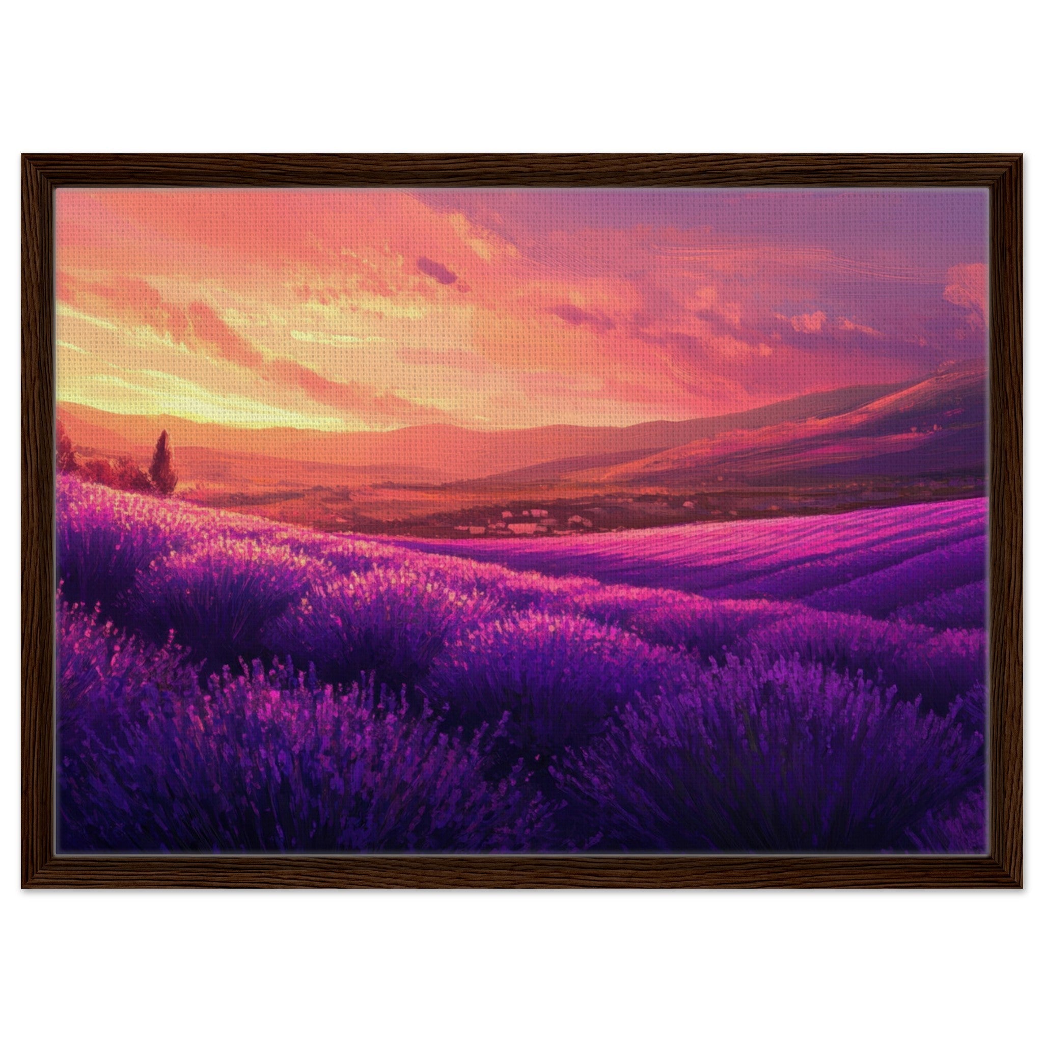 Framed Canvas Landscape - Rolling lavender fields under a pink - hued sunset 2 - Shop Ai Art WebShop - Digital Art online Store