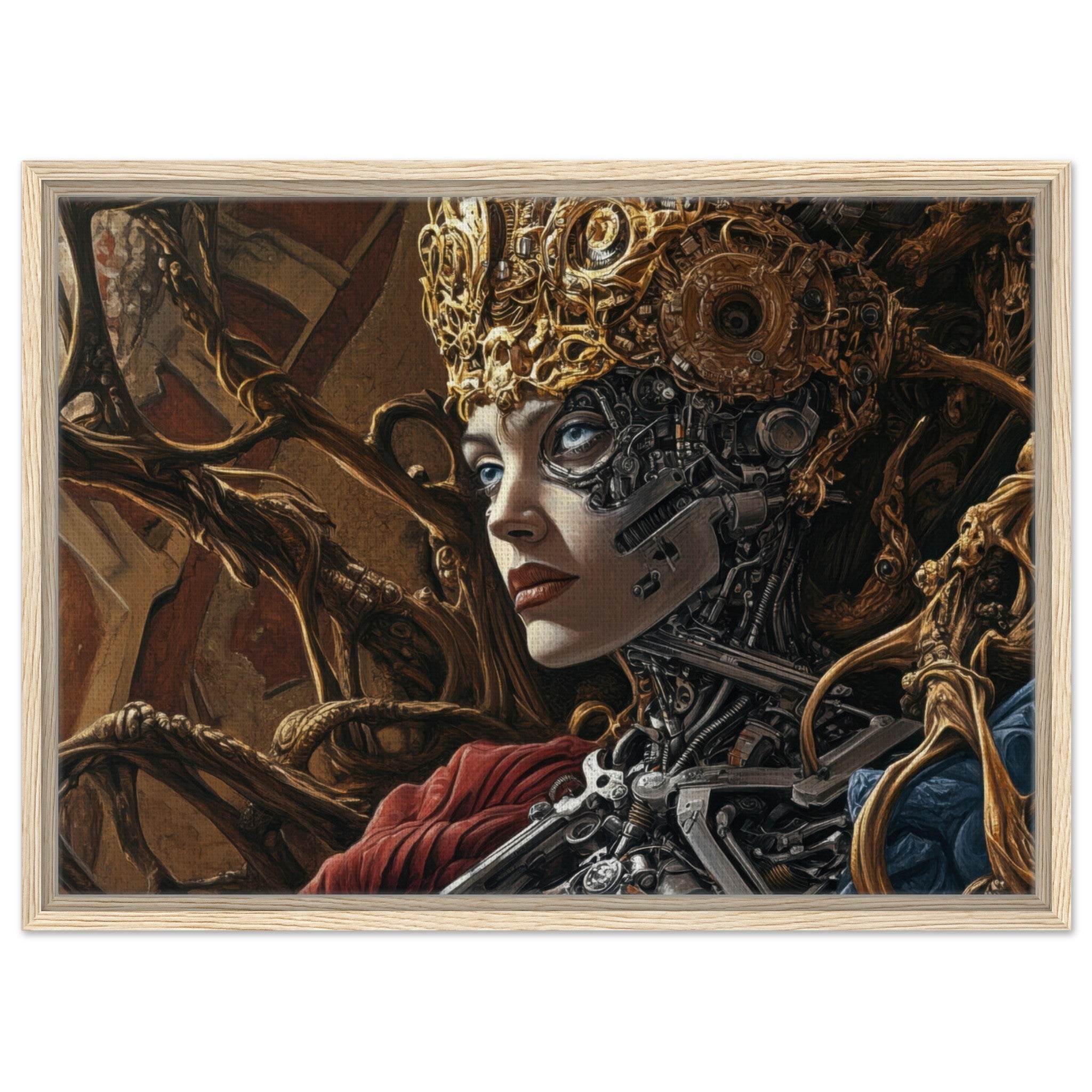 Framed Canvas Landscape - Surrealist Hybrid Queen on a Biomechanical Thrown 3 - Shop Ai Art WebShop - Digital Art online Store