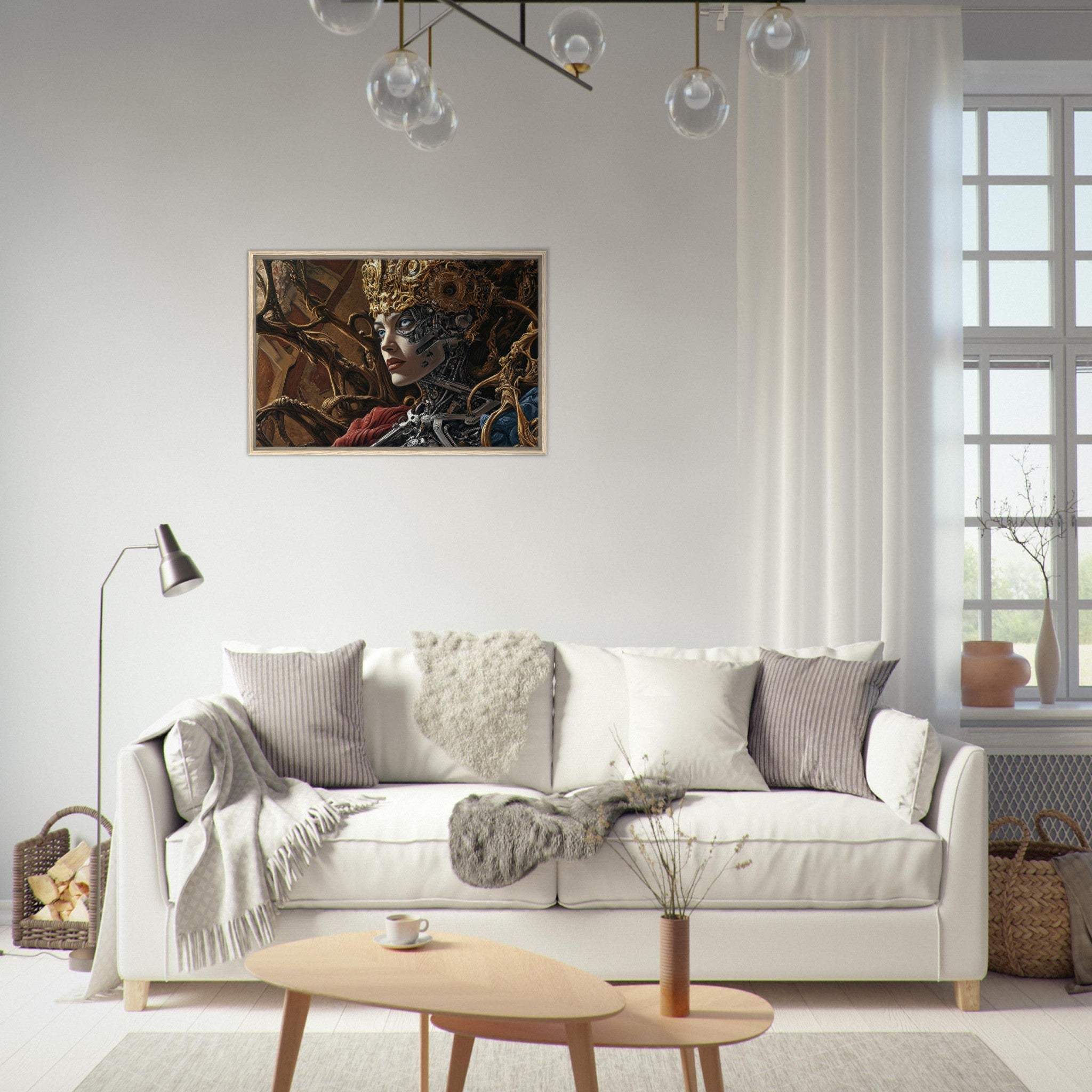 Framed Canvas Landscape - Surrealist Hybrid Queen on a Biomechanical Thrown 3 - Shop Ai Art WebShop - Digital Art online Store