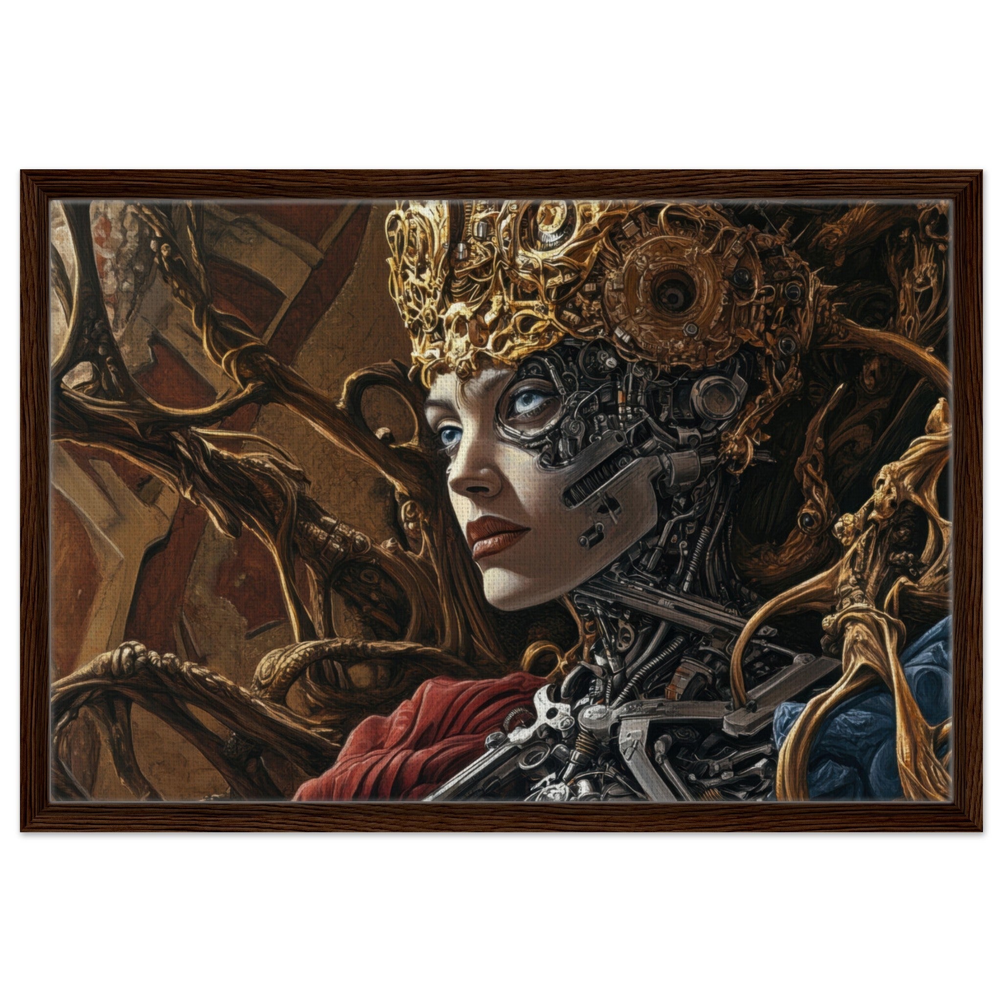 Framed Canvas Landscape - Surrealist Hybrid Queen on a Biomechanical Thrown 3 - Shop Ai Art WebShop - Digital Art online Store