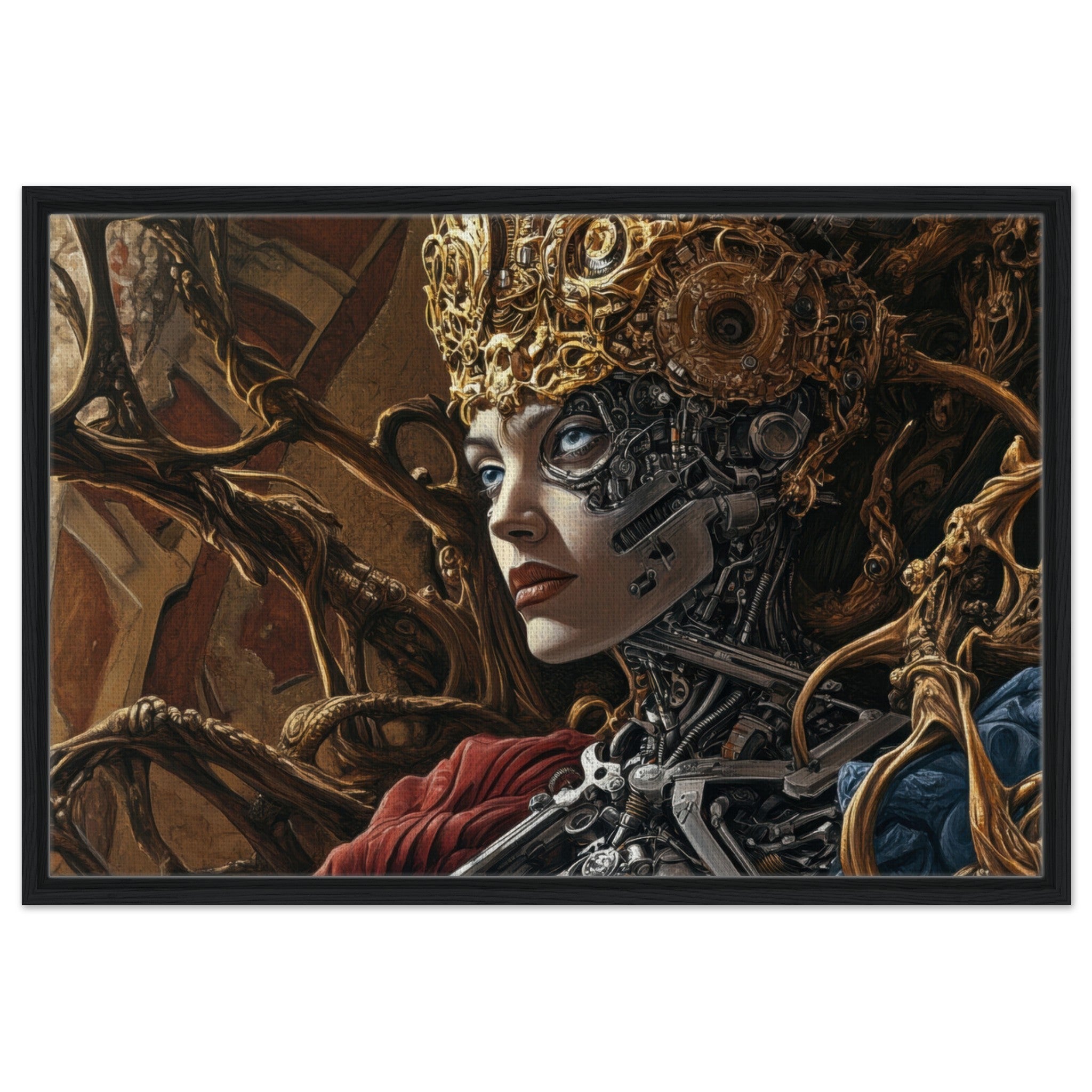Framed Canvas Landscape - Surrealist Hybrid Queen on a Biomechanical Thrown 3 - Shop Ai Art WebShop - Digital Art online Store