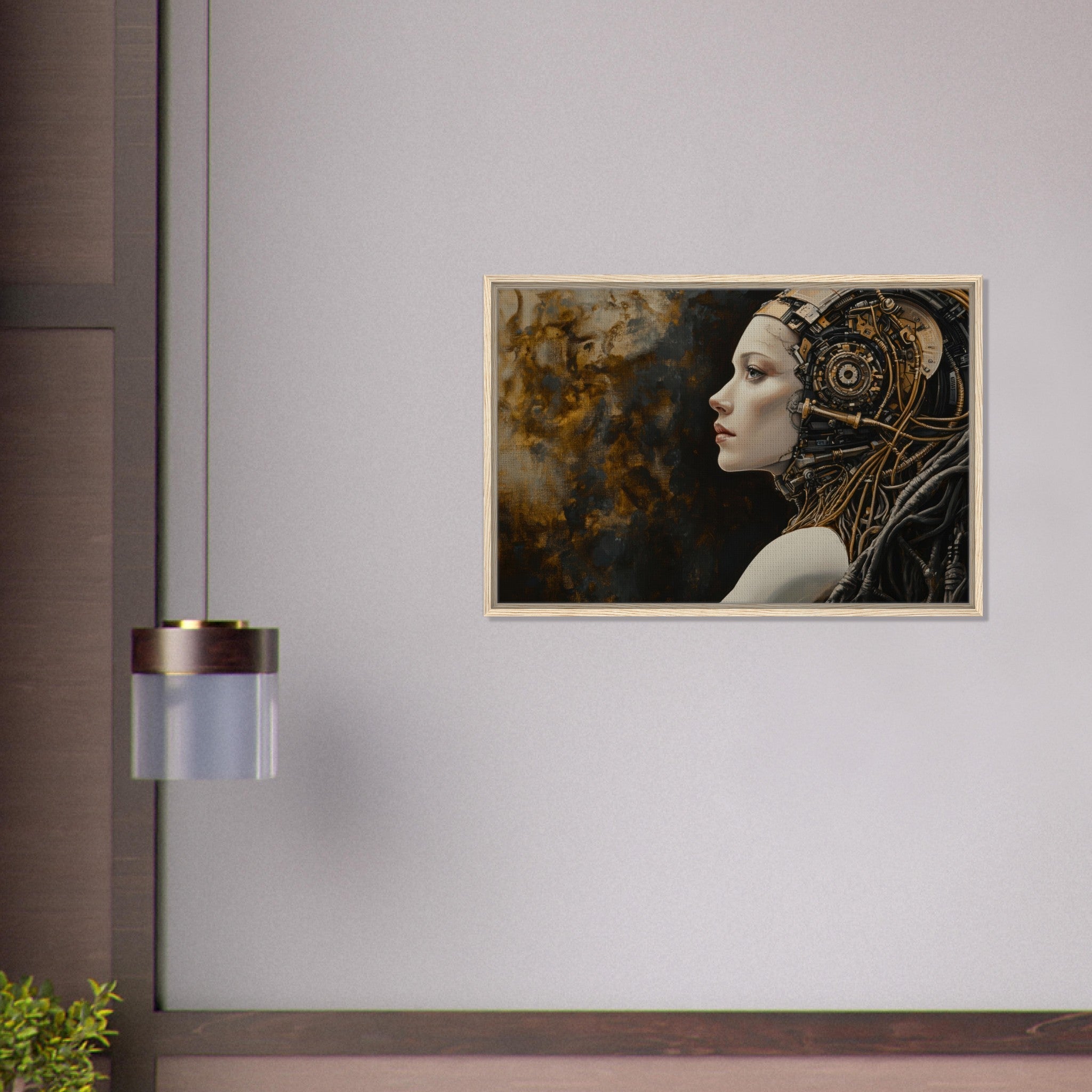 Framed Canvas Landscape - Surrealist Hybrid Queen on a Biomechanical Thrown - Shop Ai Art WebShop - Digital Art online Store