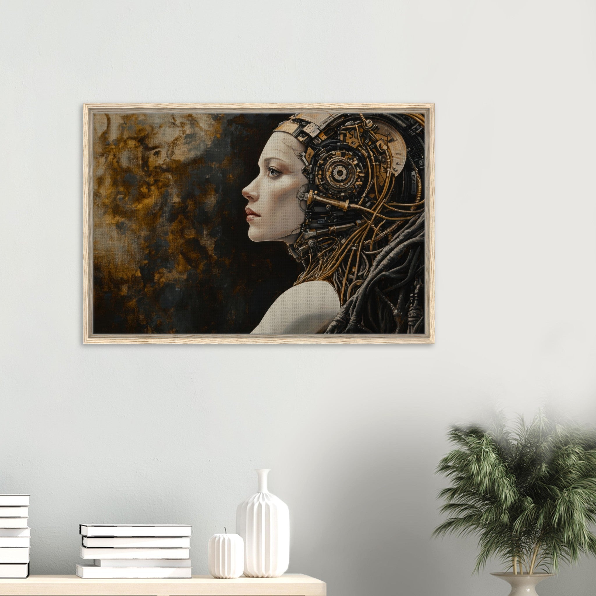 Framed Canvas Landscape - Surrealist Hybrid Queen on a Biomechanical Thrown - Shop Ai Art WebShop - Digital Art online Store
