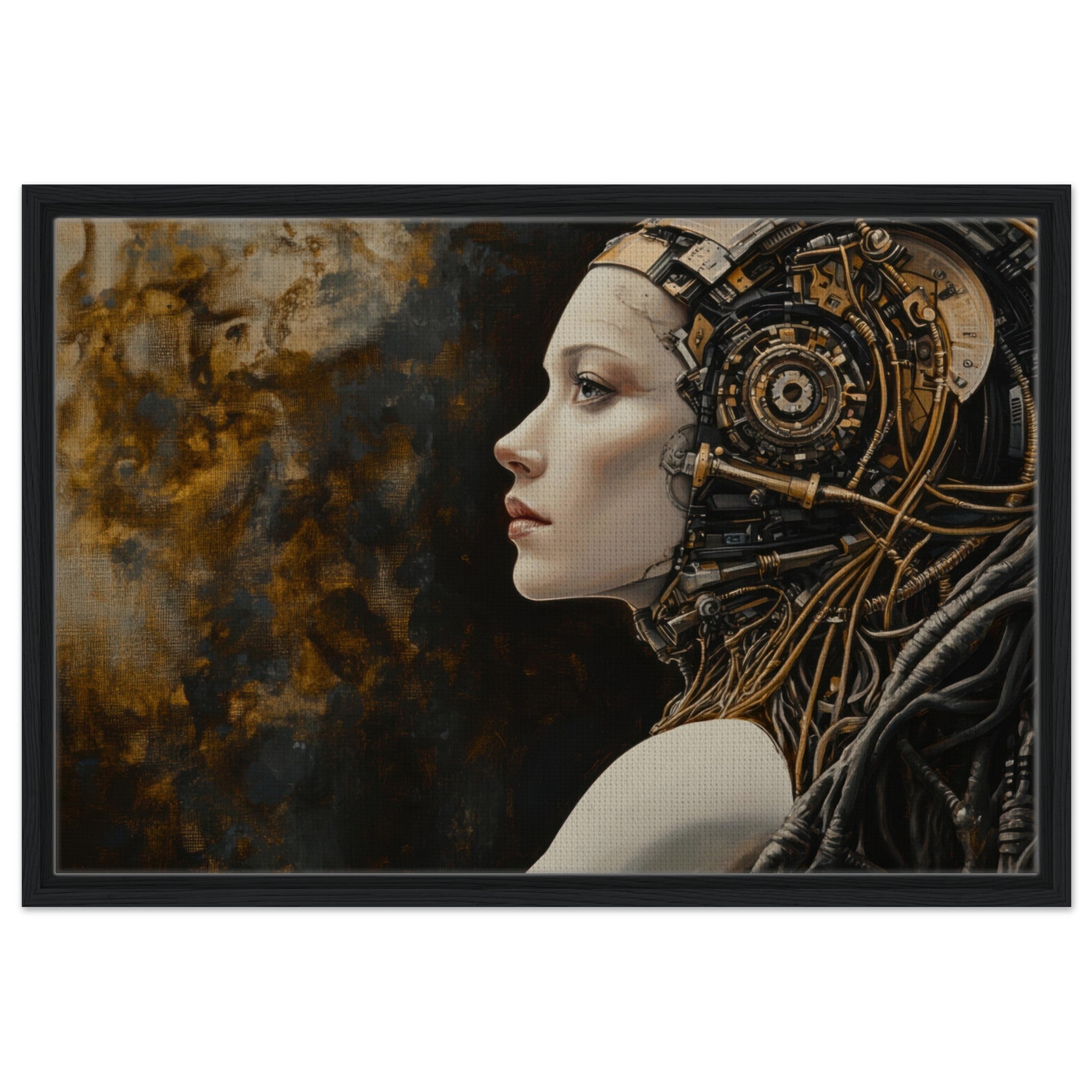 Framed Canvas Landscape - Surrealist Hybrid Queen on a Biomechanical Thrown - Shop Ai Art WebShop - Digital Art online Store