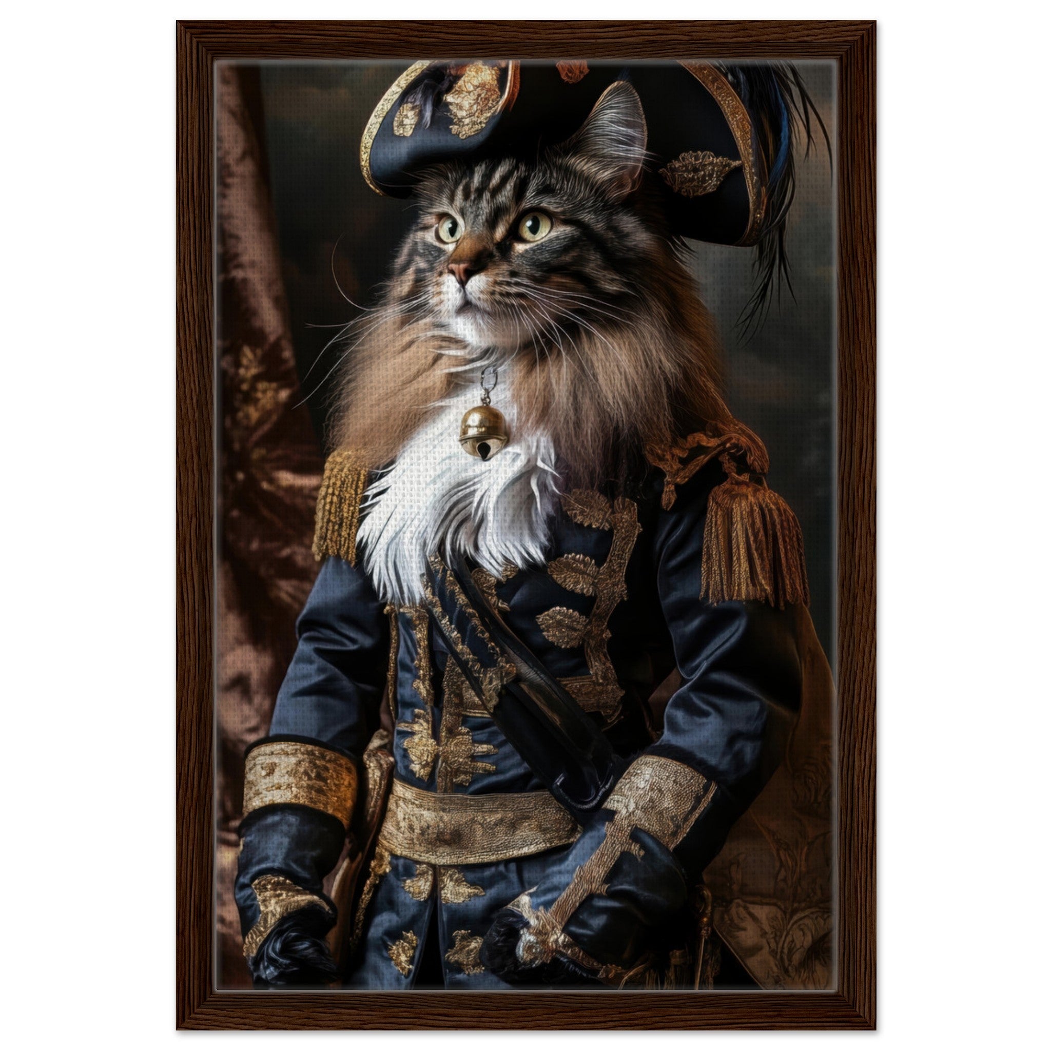 Framed Canvas Portrait - Baroque Military Commander Cat A fierce - looking - Shop Ai Art WebShop - Digital Art online Store