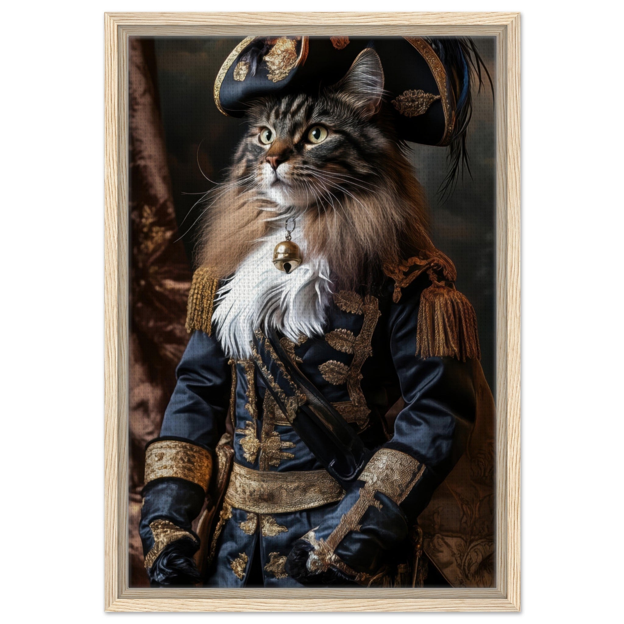 Framed Canvas Portrait - Baroque Military Commander Cat A fierce - looking - Shop Ai Art WebShop - Digital Art online Store