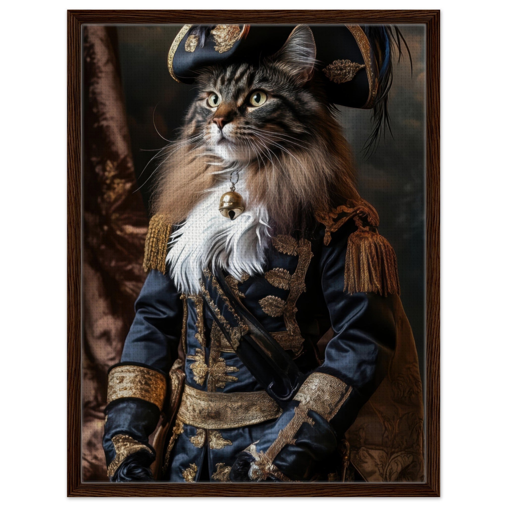 Framed Canvas Portrait - Baroque Military Commander Cat A fierce - looking - Shop Ai Art WebShop - Digital Art online Store