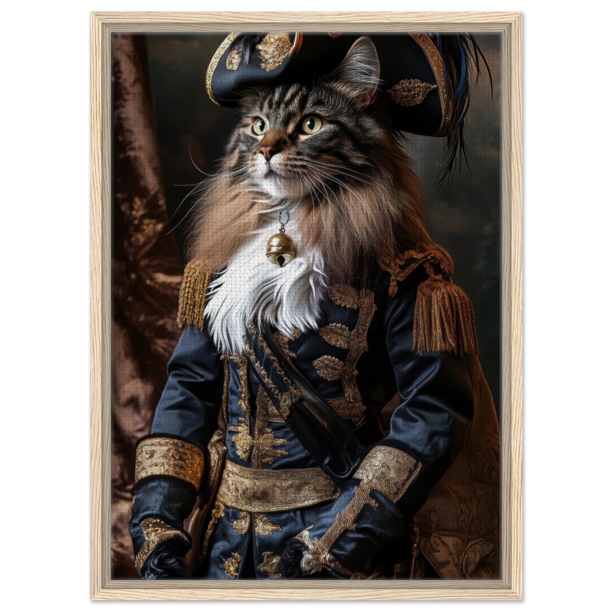 Framed Canvas Portrait - Baroque Military Commander Cat A fierce - looking - Shop Ai Art WebShop - Digital Art online Store
