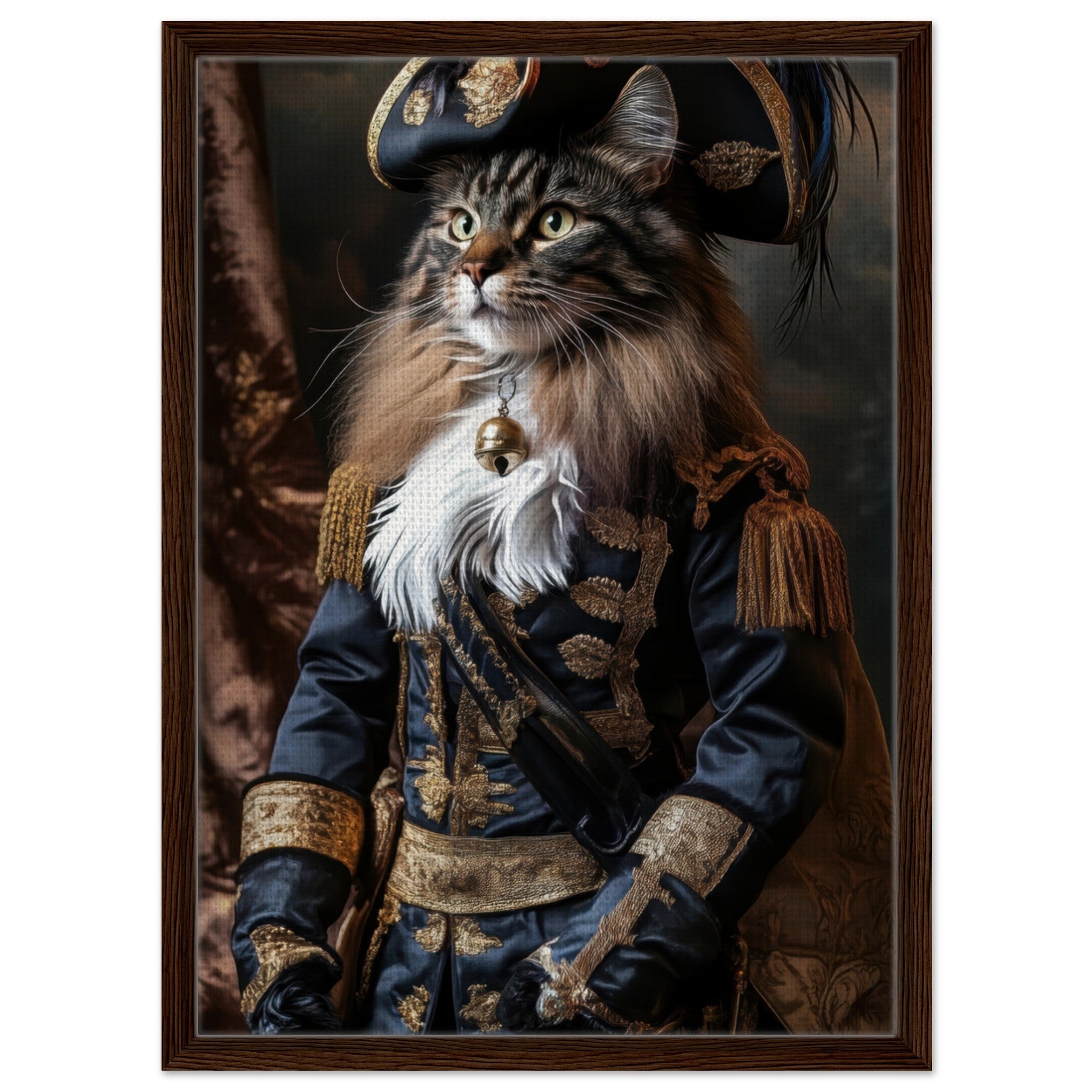 Framed Canvas Portrait - Baroque Military Commander Cat A fierce - looking - Shop Ai Art WebShop - Digital Art online Store