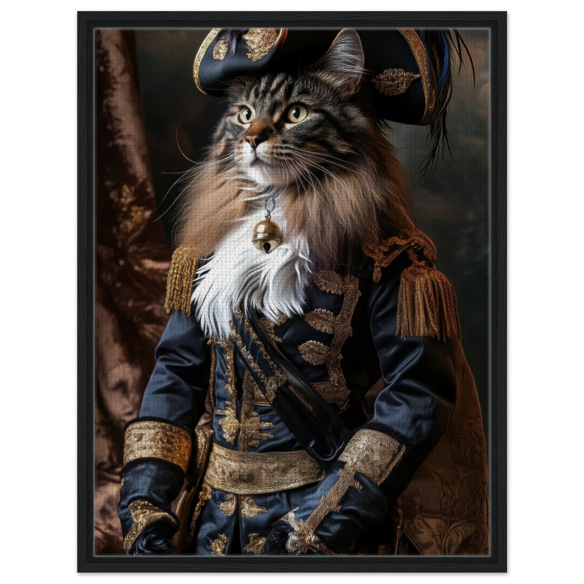Framed Canvas Portrait - Baroque Military Commander Cat A fierce - looking - Shop Ai Art WebShop - Digital Art online Store