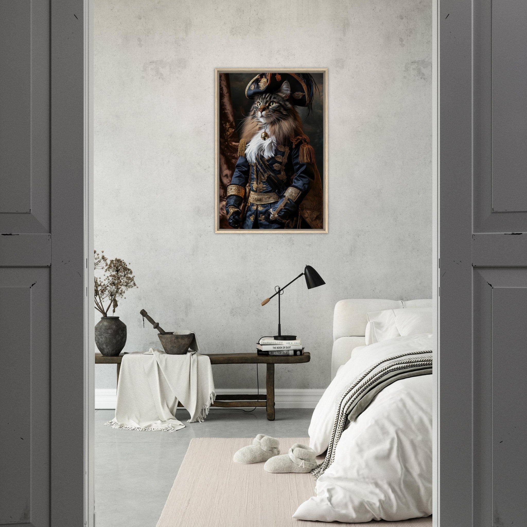 Framed Canvas Portrait - Baroque Military Commander Cat A fierce - looking - Shop Ai Art WebShop - Digital Art online Store