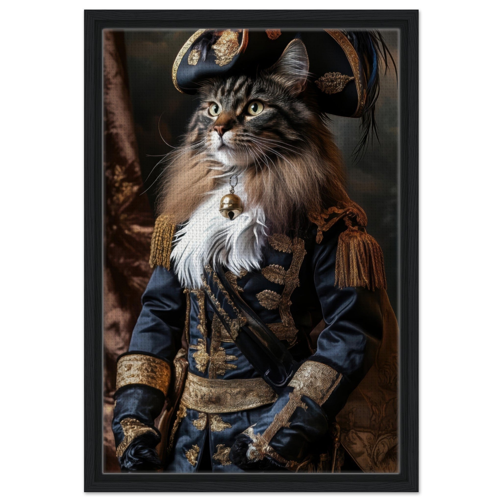 Framed Canvas Portrait - Baroque Military Commander Cat A fierce - looking - Shop Ai Art WebShop - Digital Art online Store