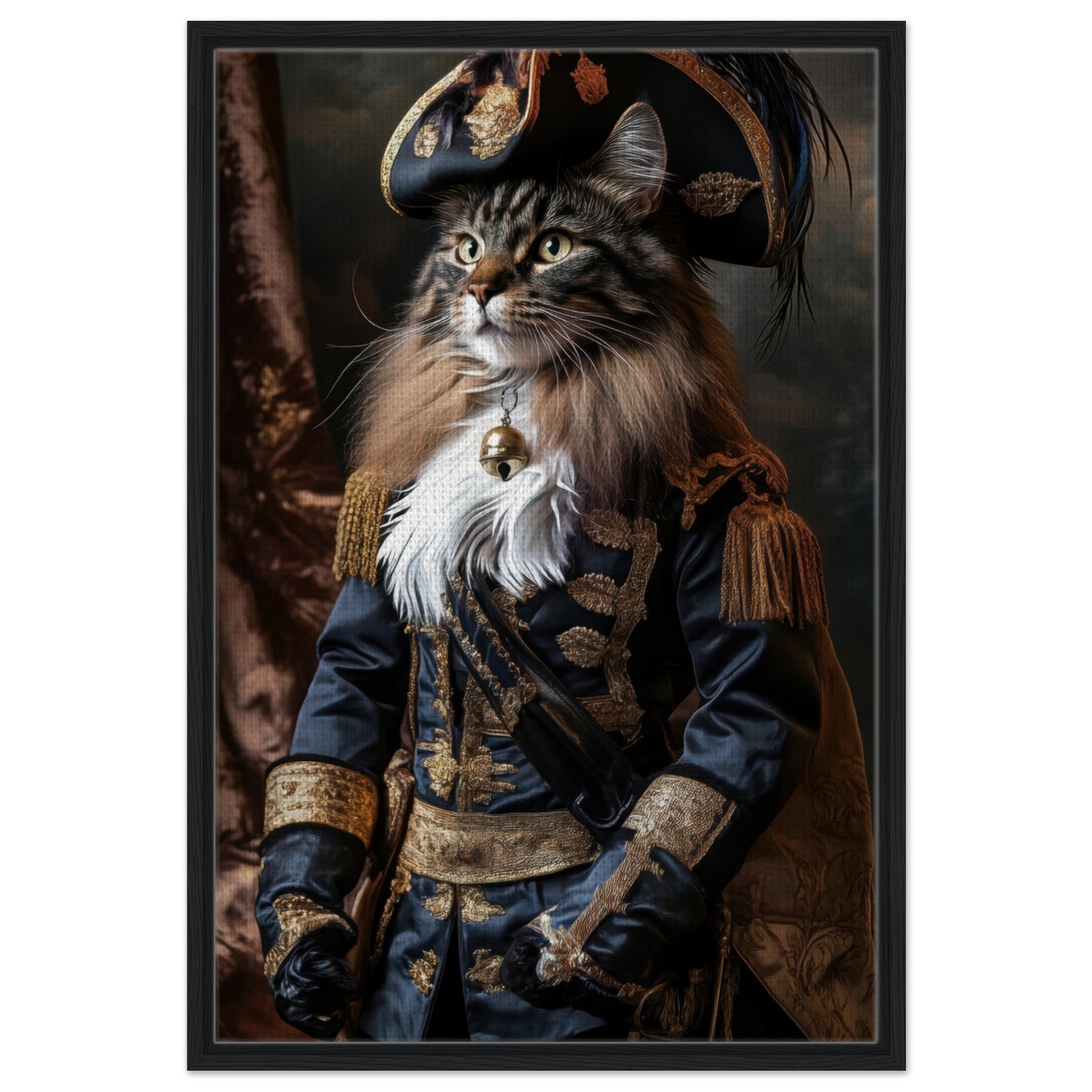 Framed Canvas Portrait - Baroque Military Commander Cat A fierce - looking - Shop Ai Art WebShop - Digital Art online Store