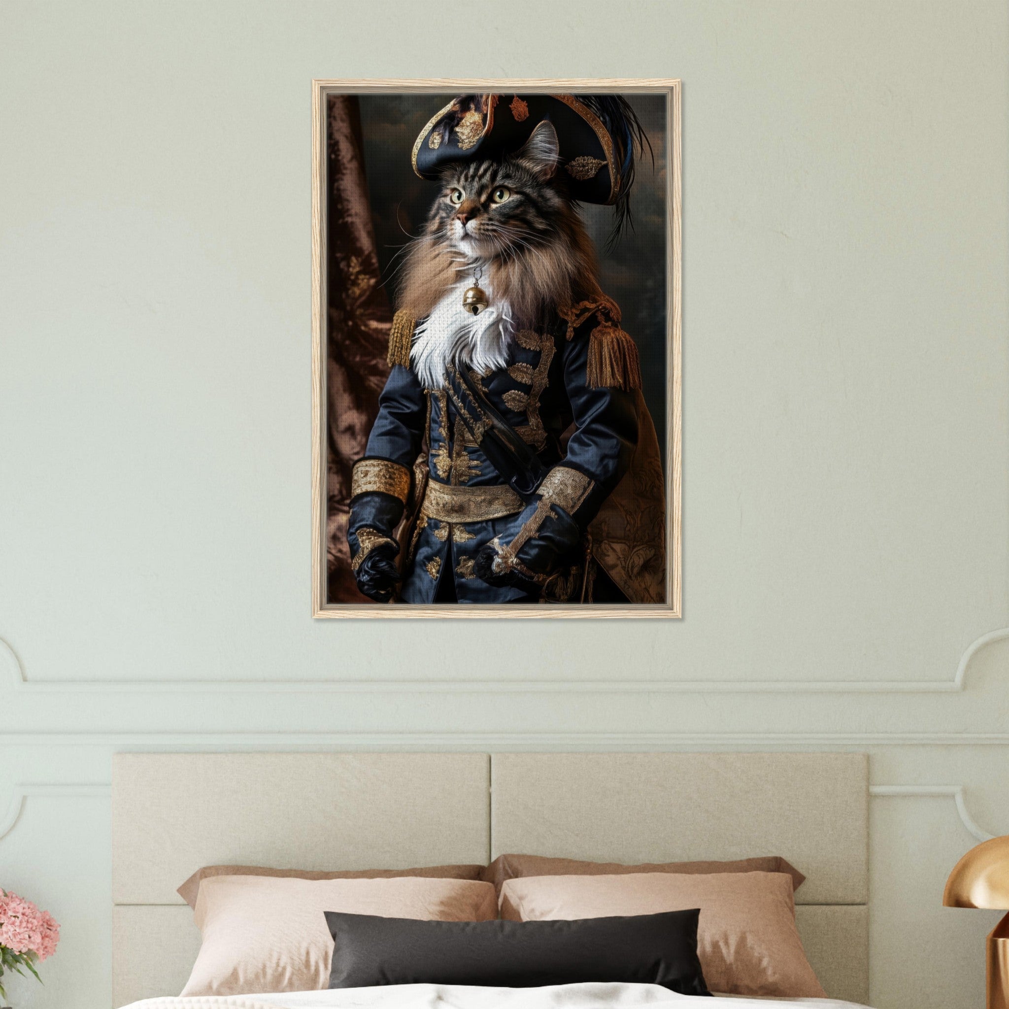 Framed Canvas Portrait - Baroque Military Commander Cat A fierce - looking - Shop Ai Art WebShop - Digital Art online Store
