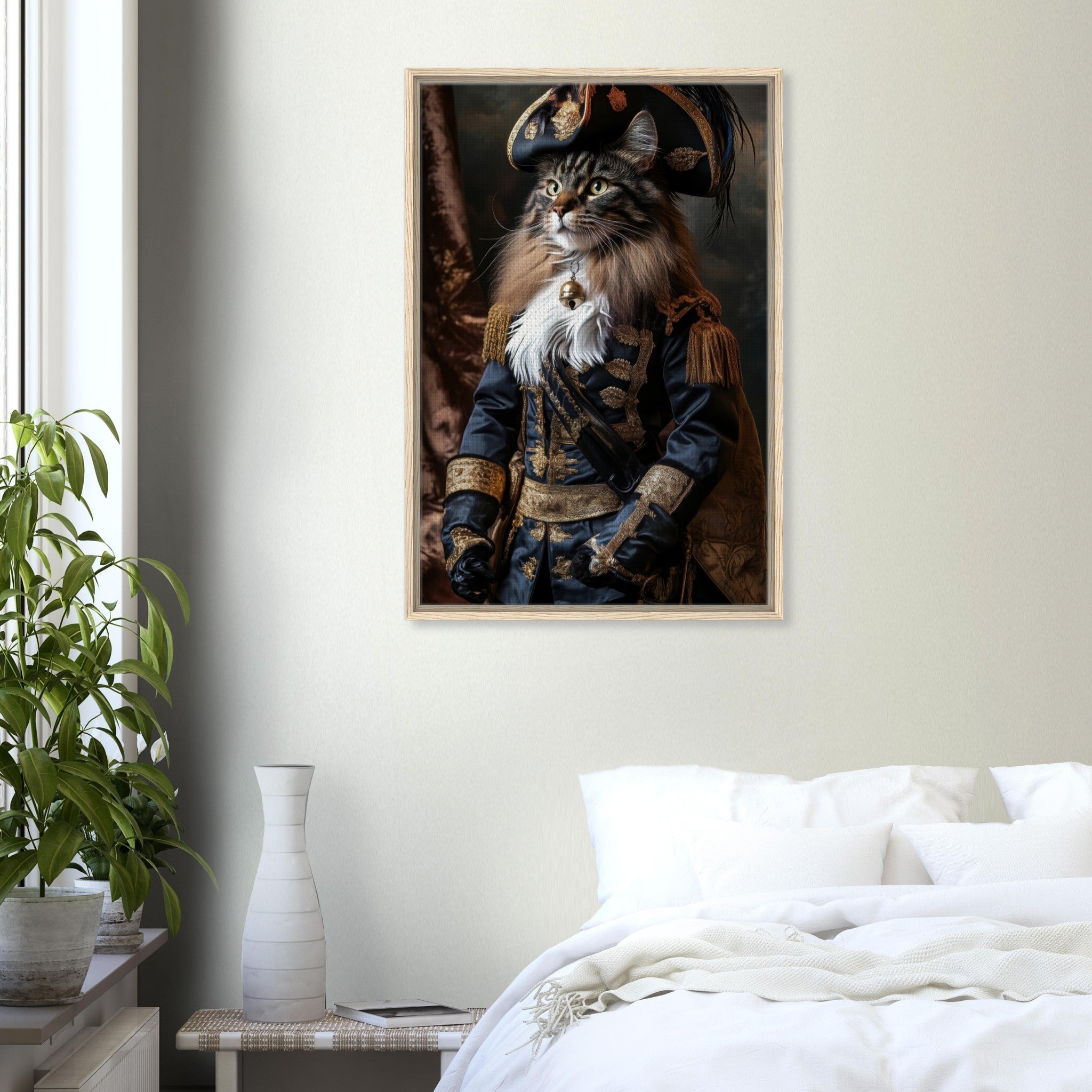 Framed Canvas Portrait - Baroque Military Commander Cat A fierce - looking - Shop Ai Art WebShop - Digital Art online Store