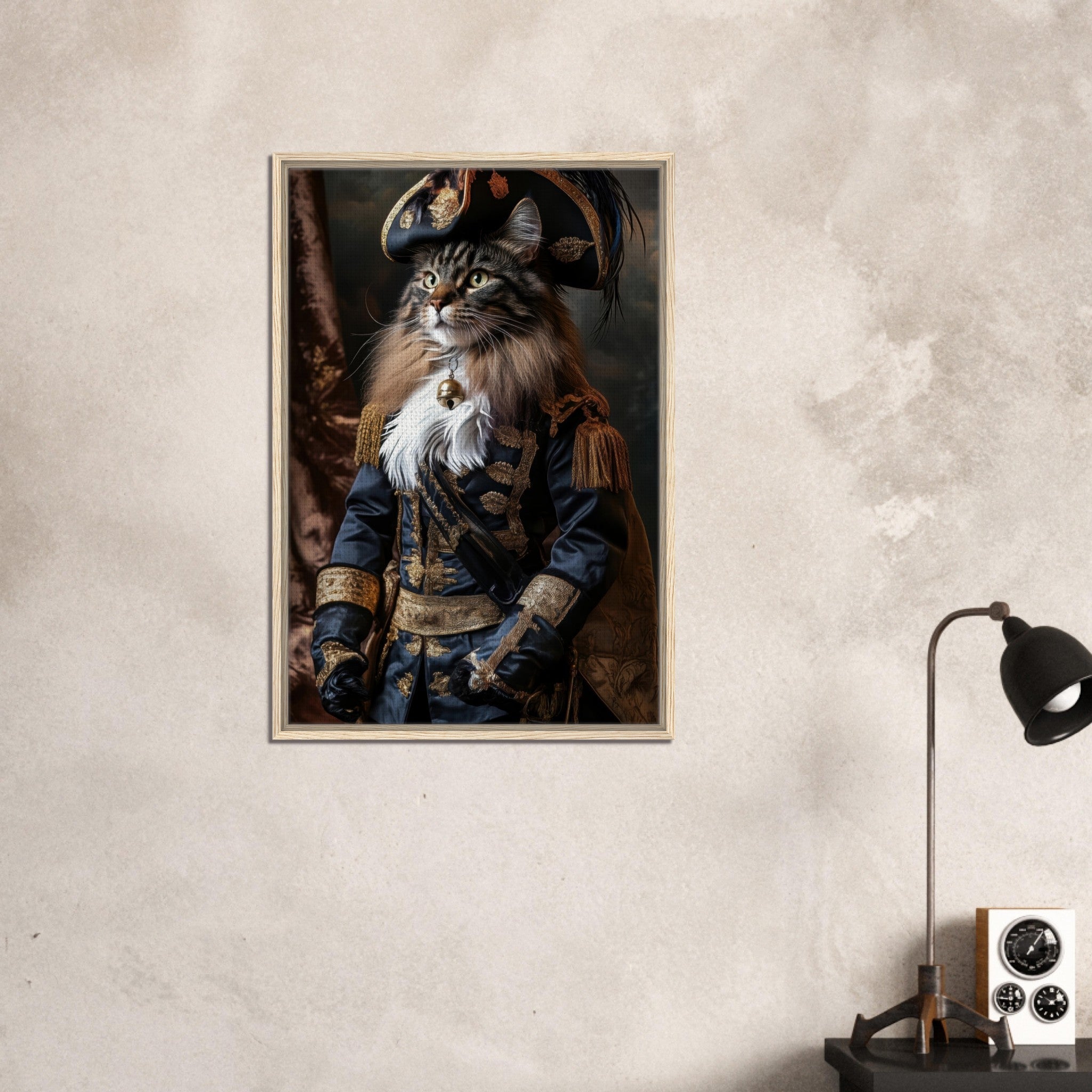 Framed Canvas Portrait - Baroque Military Commander Cat A fierce - looking - Shop Ai Art WebShop - Digital Art online Store
