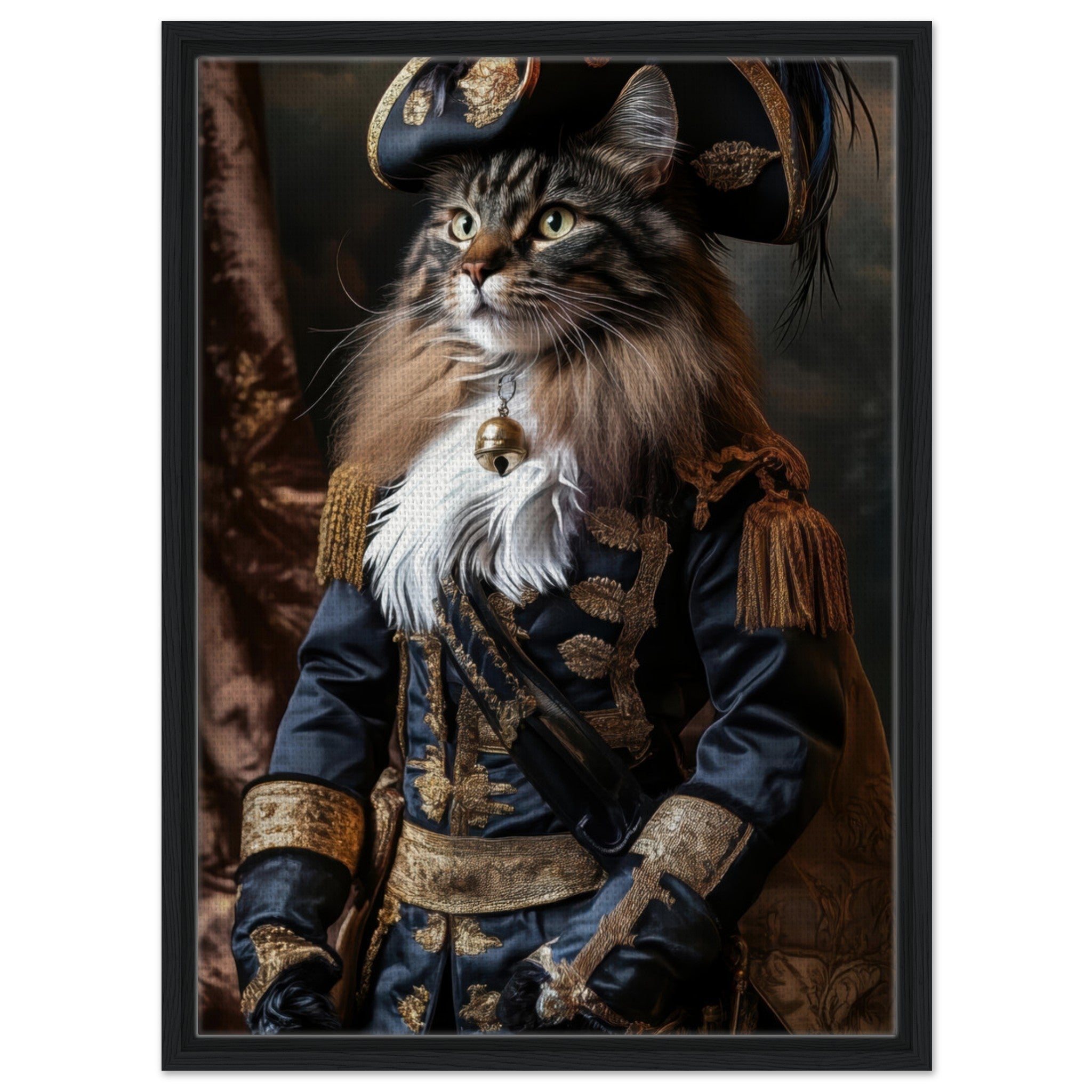 Framed Canvas Portrait - Baroque Military Commander Cat A fierce - looking - Shop Ai Art WebShop - Digital Art online Store