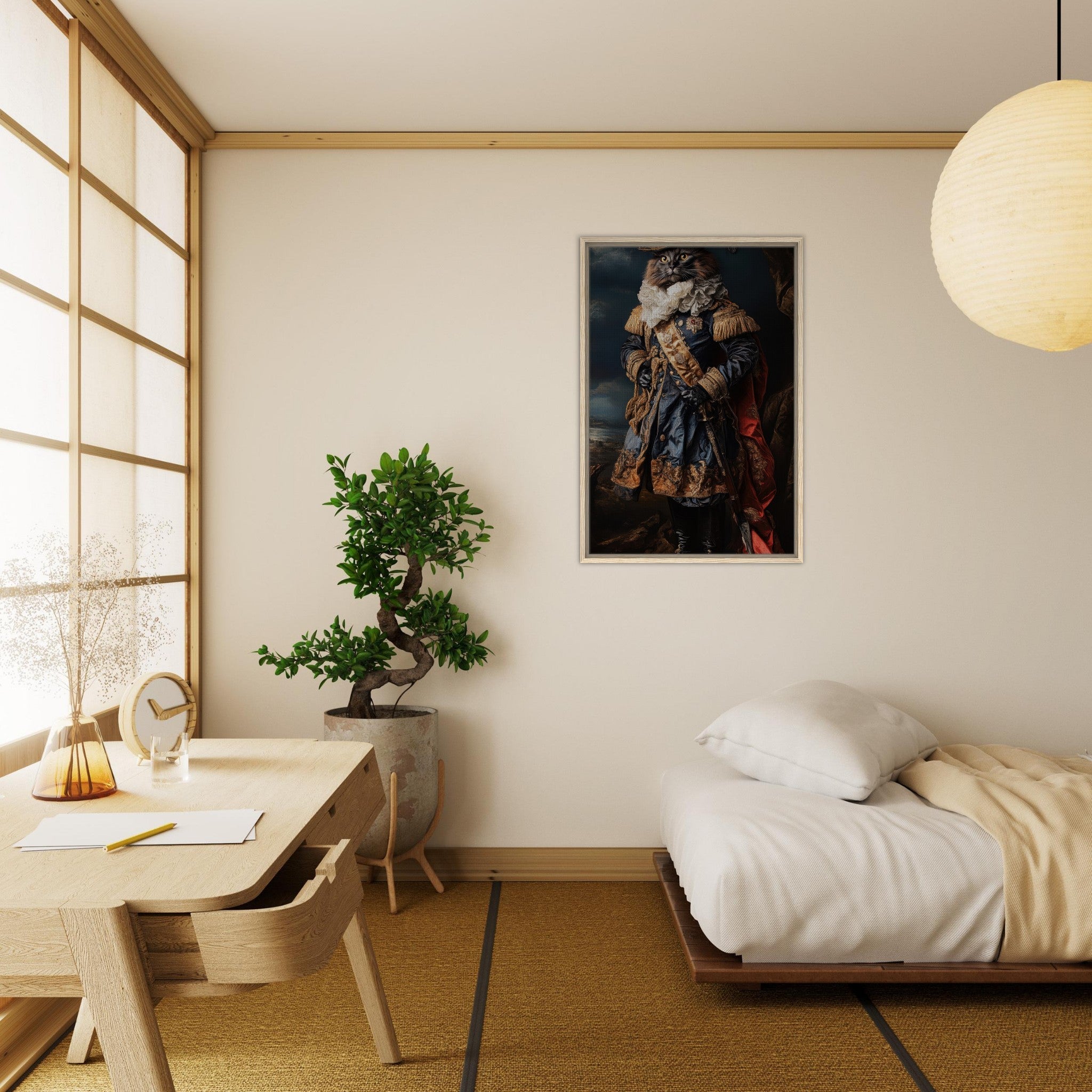 Framed Canvas Portrait - Baroque Military Commander Cat A fierce - looking 8 - Shop Ai Art WebShop - Digital Art online Store