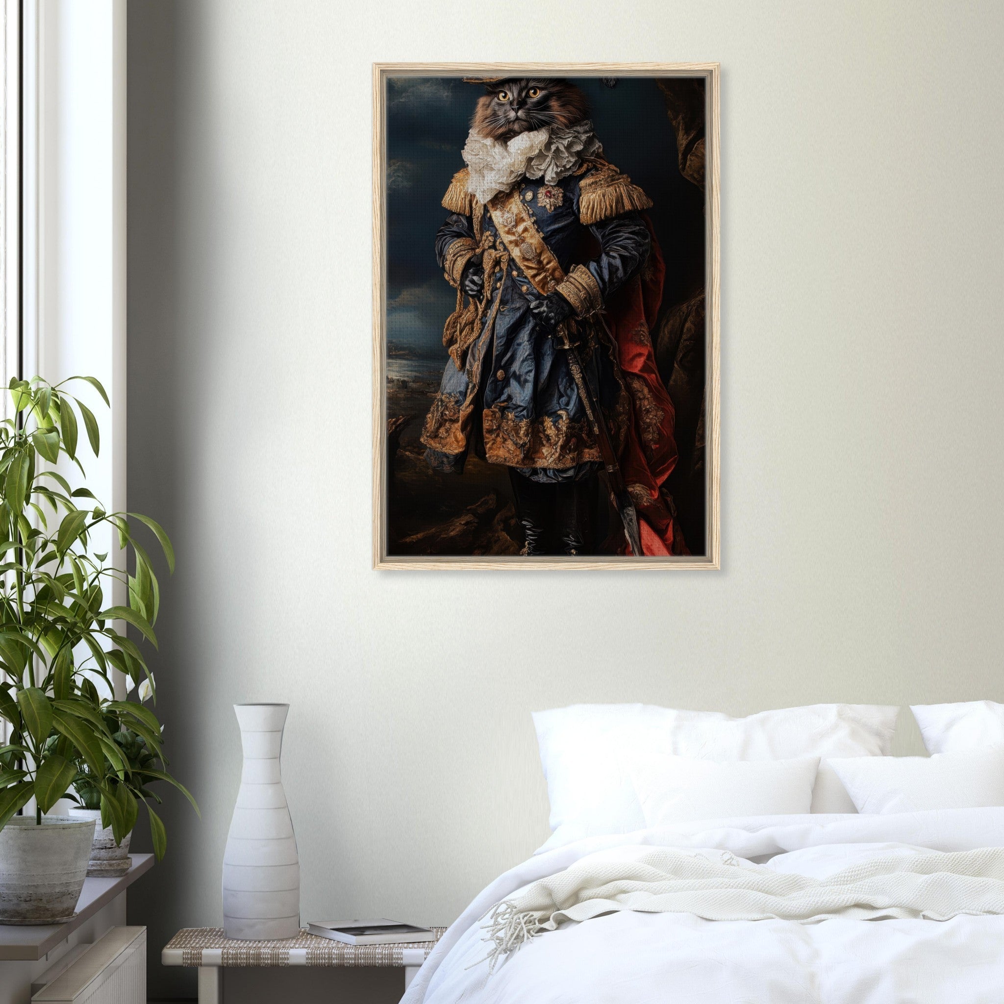 Framed Canvas Portrait - Baroque Military Commander Cat A fierce - looking 8 - Shop Ai Art WebShop - Digital Art online Store