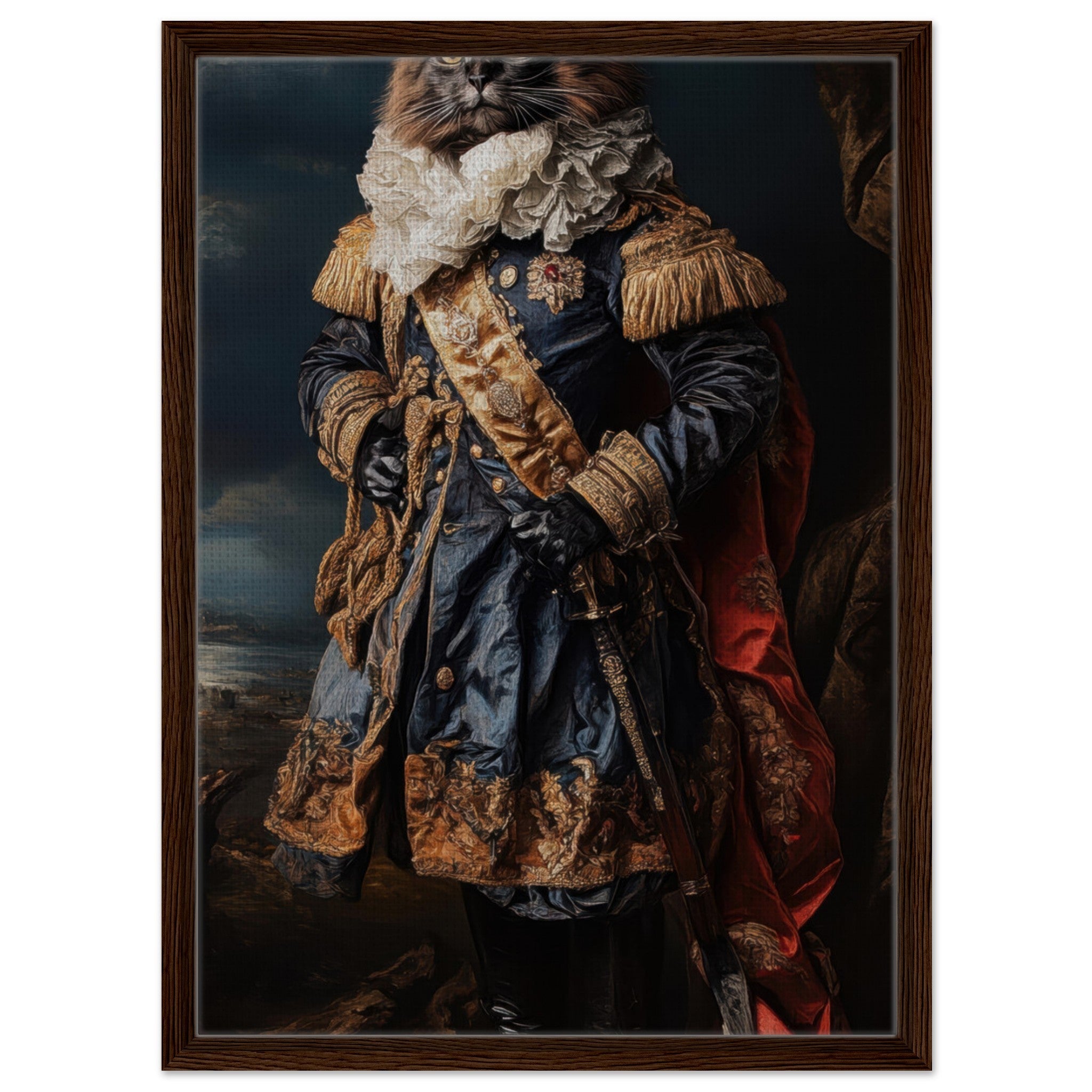 Framed Canvas Portrait - Baroque Military Commander Cat A fierce - looking 8 - Shop Ai Art WebShop - Digital Art online Store