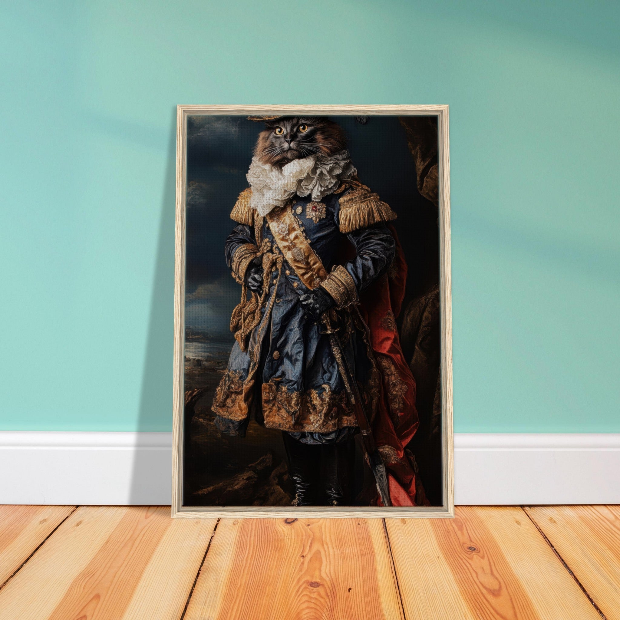 Framed Canvas Portrait - Baroque Military Commander Cat A fierce - looking 8 - Shop Ai Art WebShop - Digital Art online Store