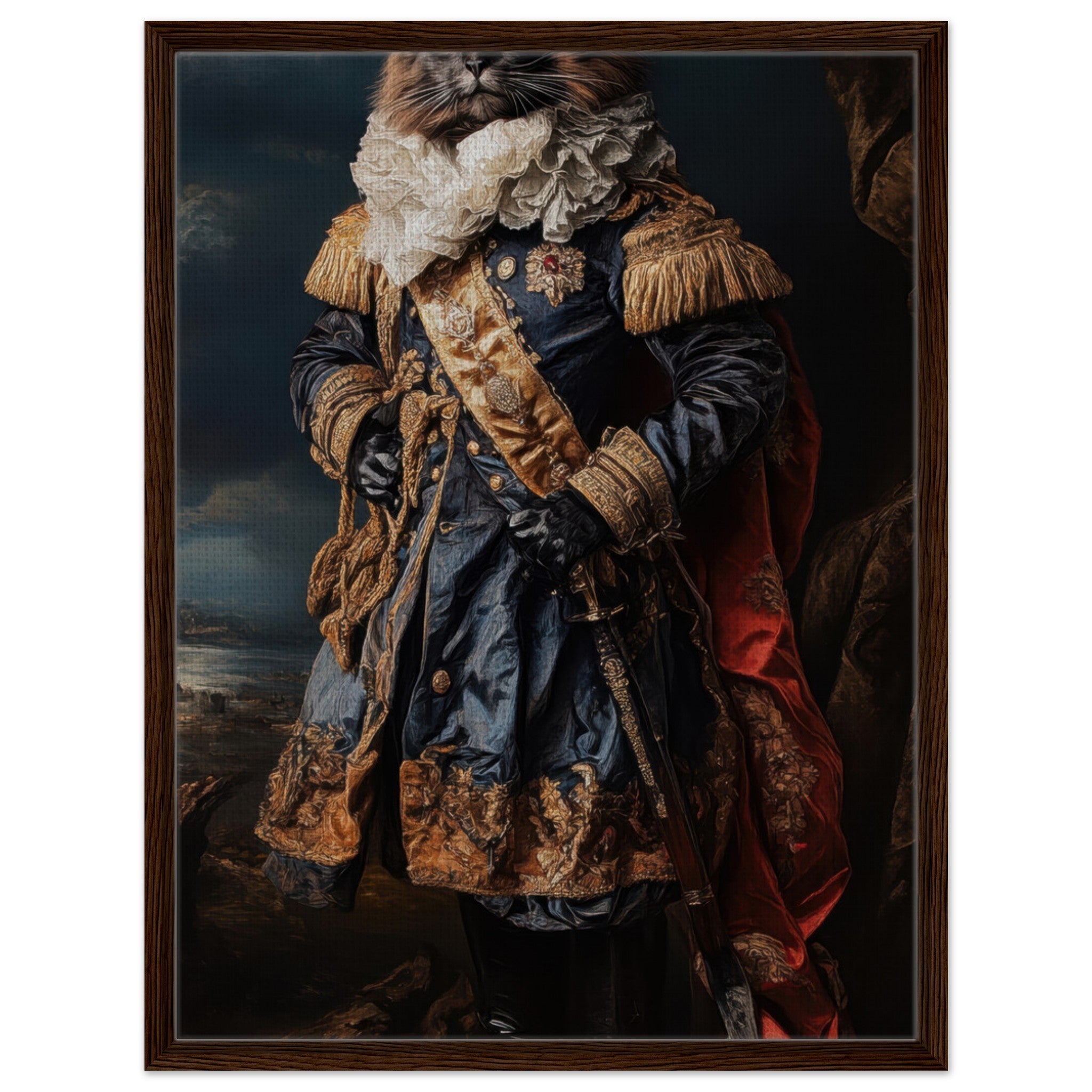 Framed Canvas Portrait - Baroque Military Commander Cat A fierce - looking 8 - Shop Ai Art WebShop - Digital Art online Store