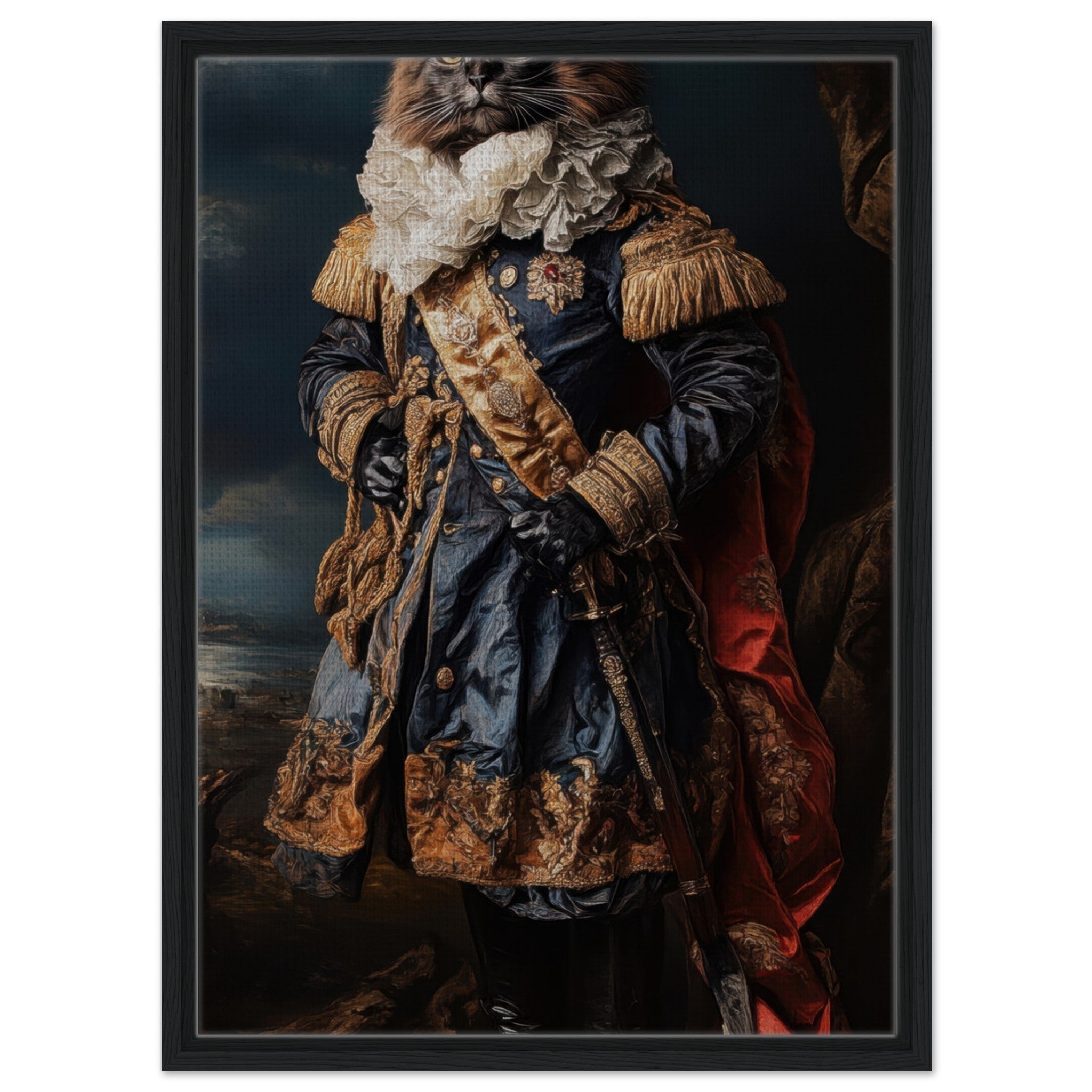 Framed Canvas Portrait - Baroque Military Commander Cat A fierce - looking 8 - Shop Ai Art WebShop - Digital Art online Store
