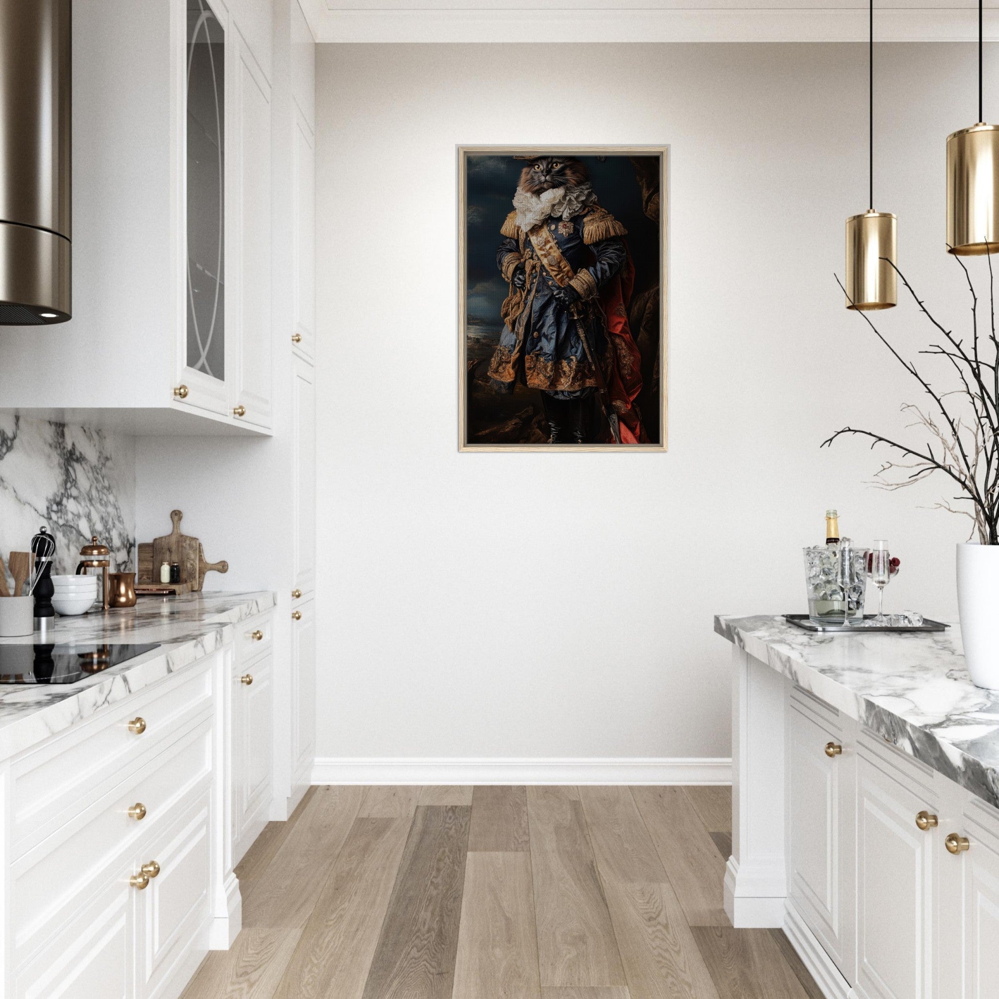 Framed Canvas Portrait - Baroque Military Commander Cat A fierce - looking 8 - Shop Ai Art WebShop - Digital Art online Store