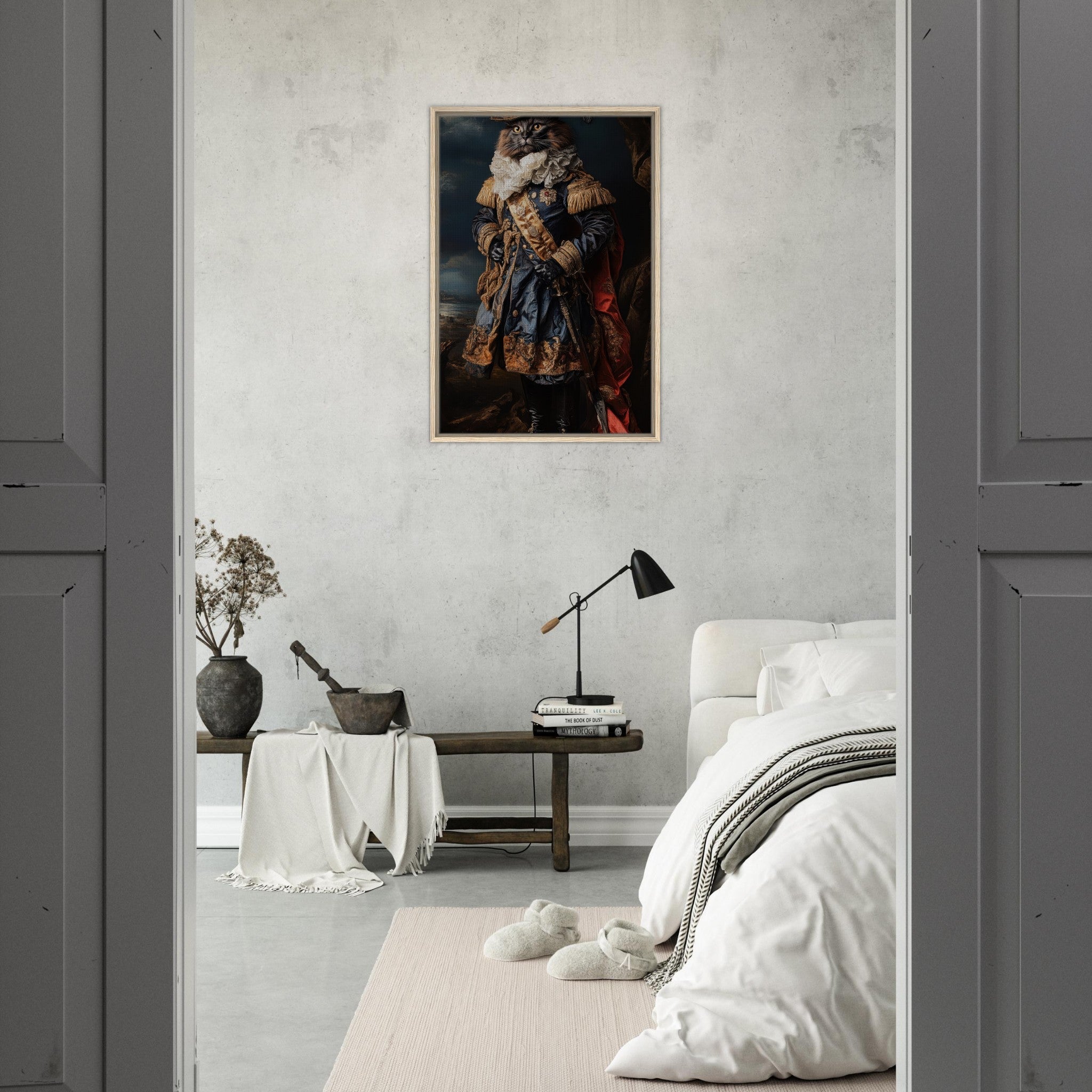Framed Canvas Portrait - Baroque Military Commander Cat A fierce - looking 8 - Shop Ai Art WebShop - Digital Art online Store