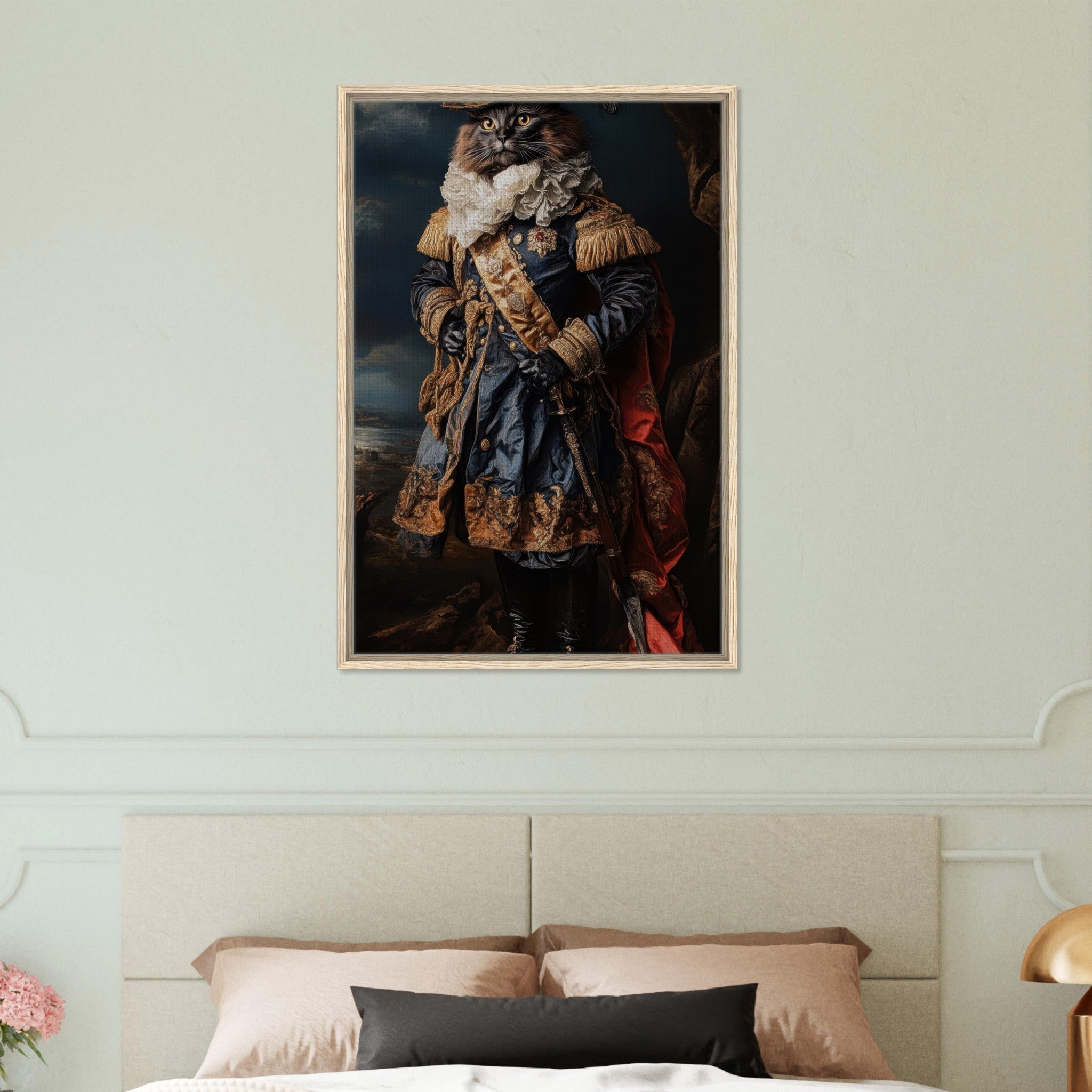 Framed Canvas Portrait - Baroque Military Commander Cat A fierce - looking 8 - Shop Ai Art WebShop - Digital Art online Store