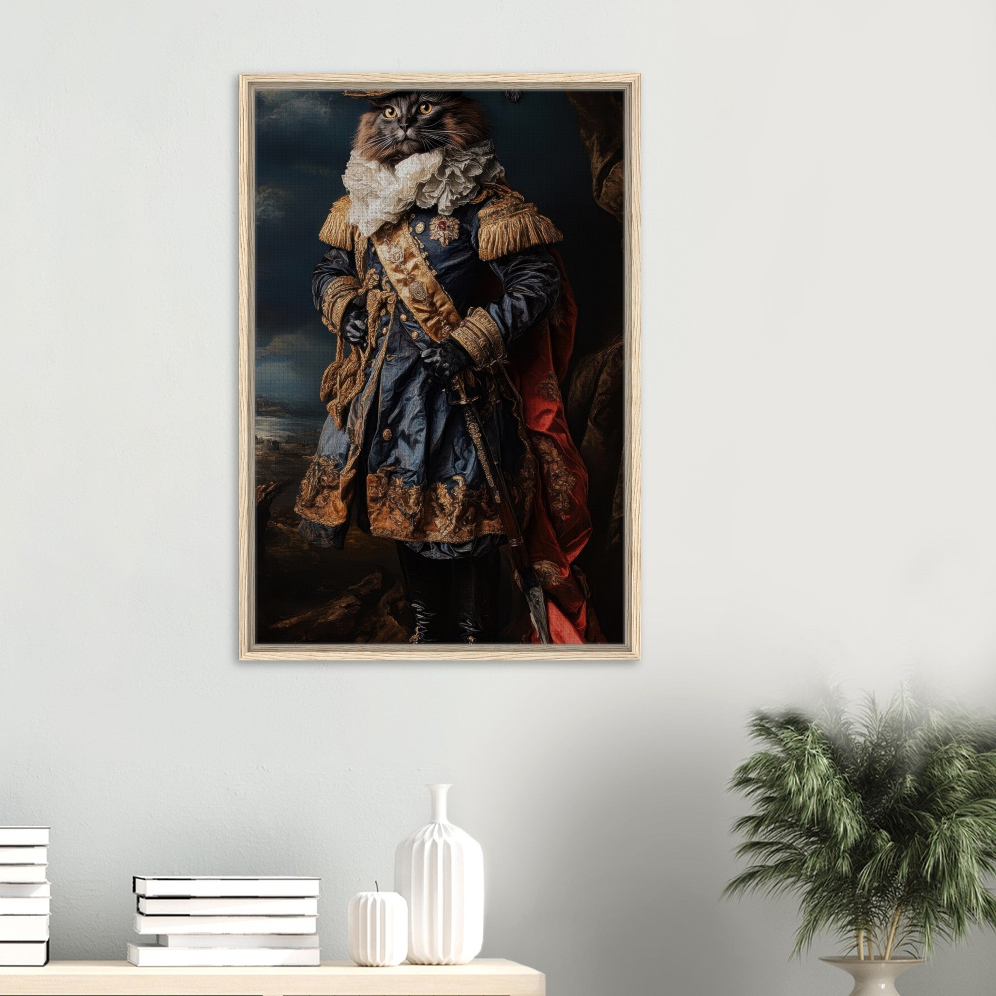Framed Canvas Portrait - Baroque Military Commander Cat A fierce - looking 8 - Shop Ai Art WebShop - Digital Art online Store
