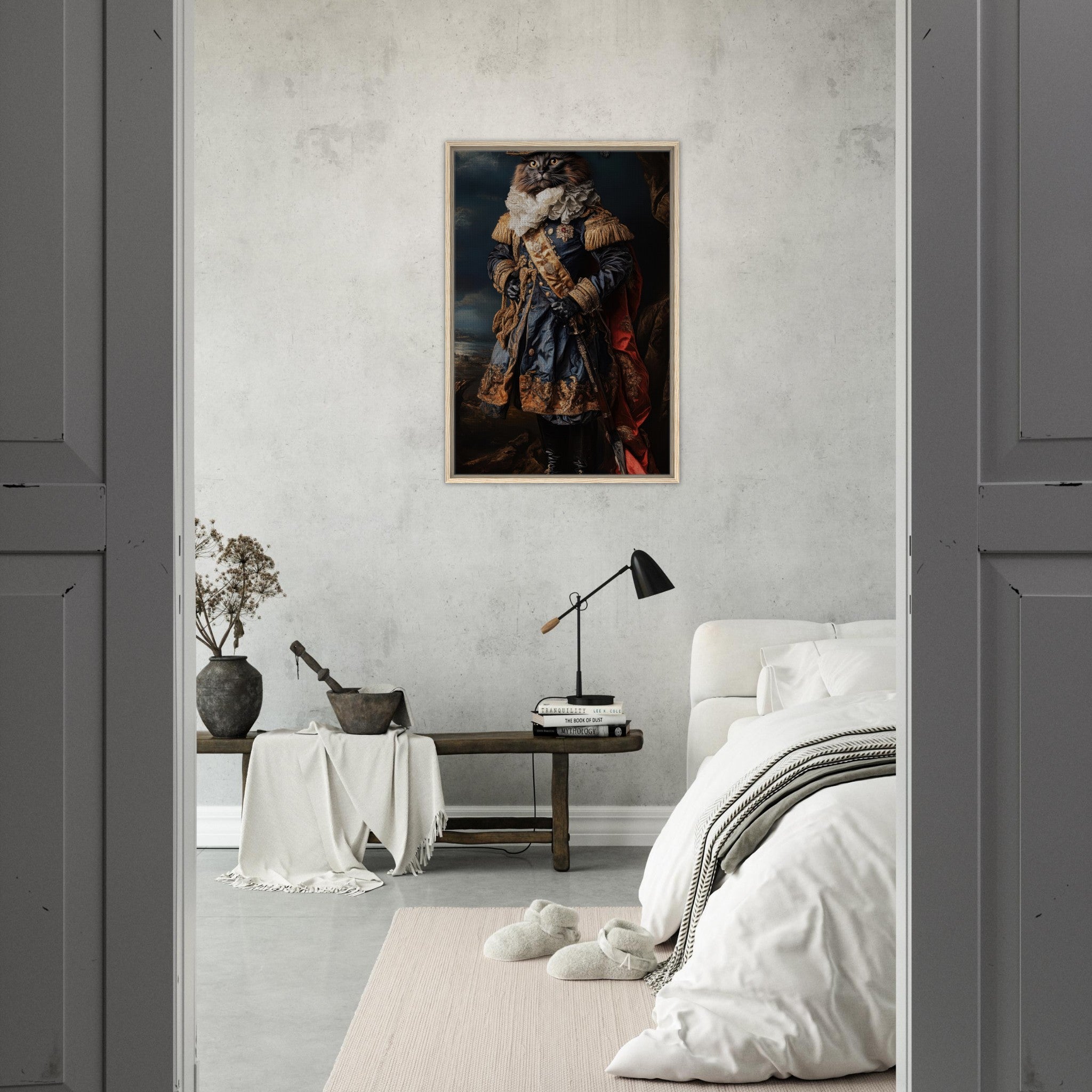 Framed Canvas Portrait - Baroque Military Commander Cat A fierce - looking 8 - Shop Ai Art WebShop - Digital Art online Store