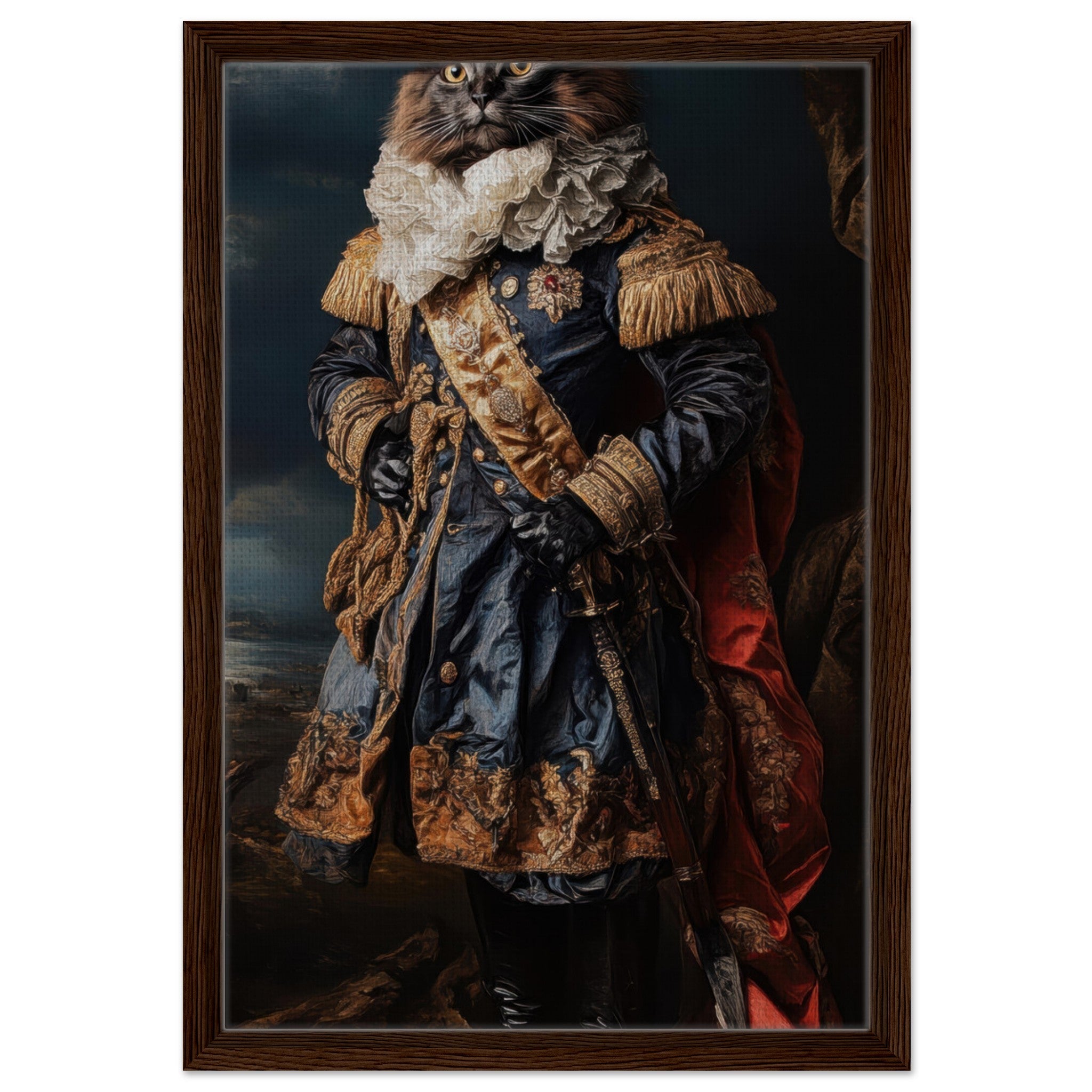 Framed Canvas Portrait - Baroque Military Commander Cat A fierce - looking 8 - Shop Ai Art WebShop - Digital Art online Store