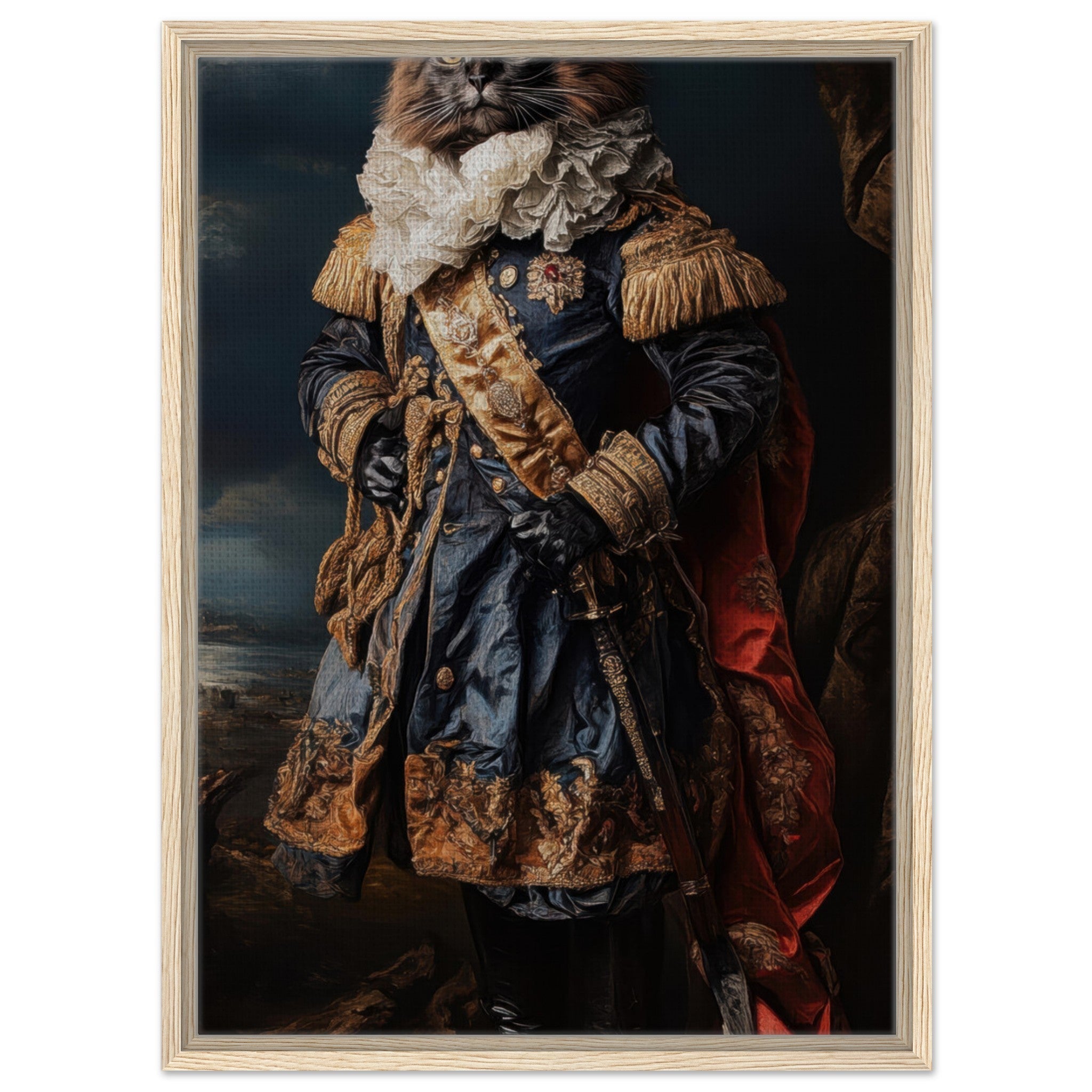 Framed Canvas Portrait - Baroque Military Commander Cat A fierce - looking 8 - Shop Ai Art WebShop - Digital Art online Store