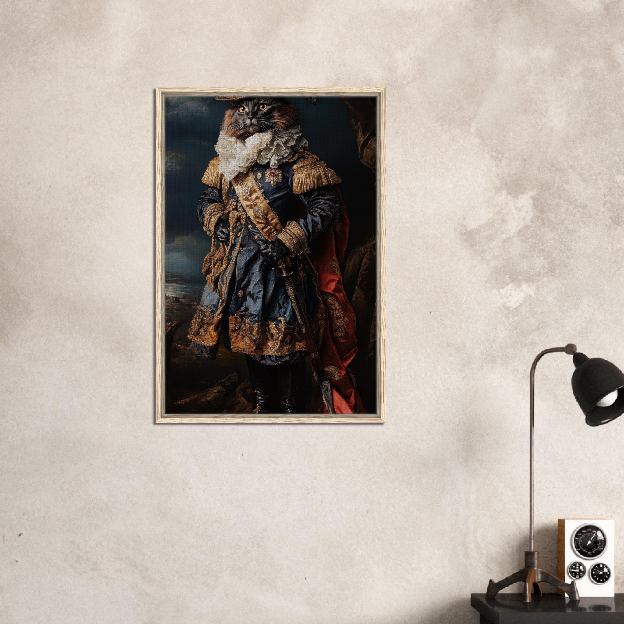 Framed Canvas Portrait - Baroque Military Commander Cat A fierce - looking 8 - Shop Ai Art WebShop - Digital Art online Store