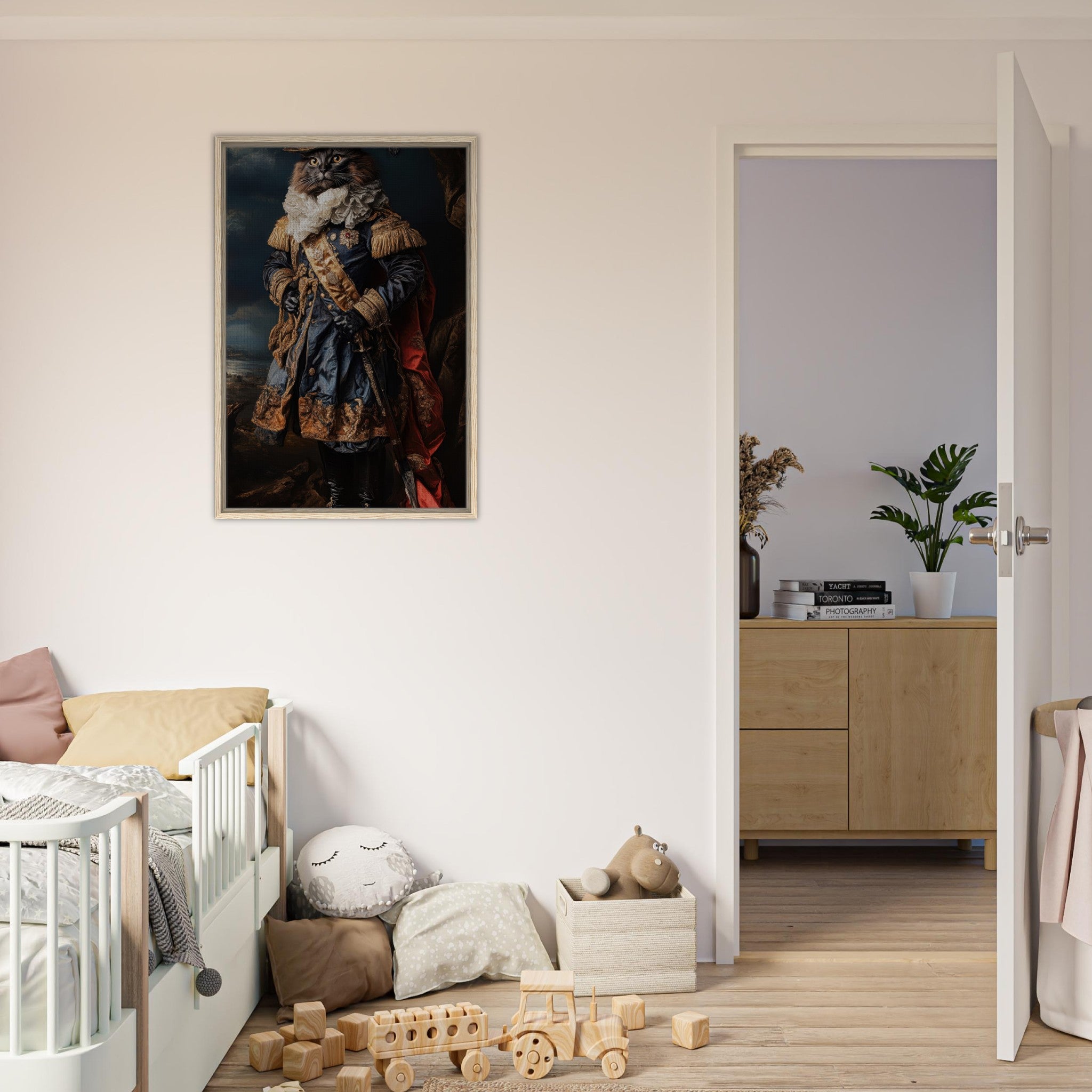 Framed Canvas Portrait - Baroque Military Commander Cat A fierce - looking 8 - Shop Ai Art WebShop - Digital Art online Store