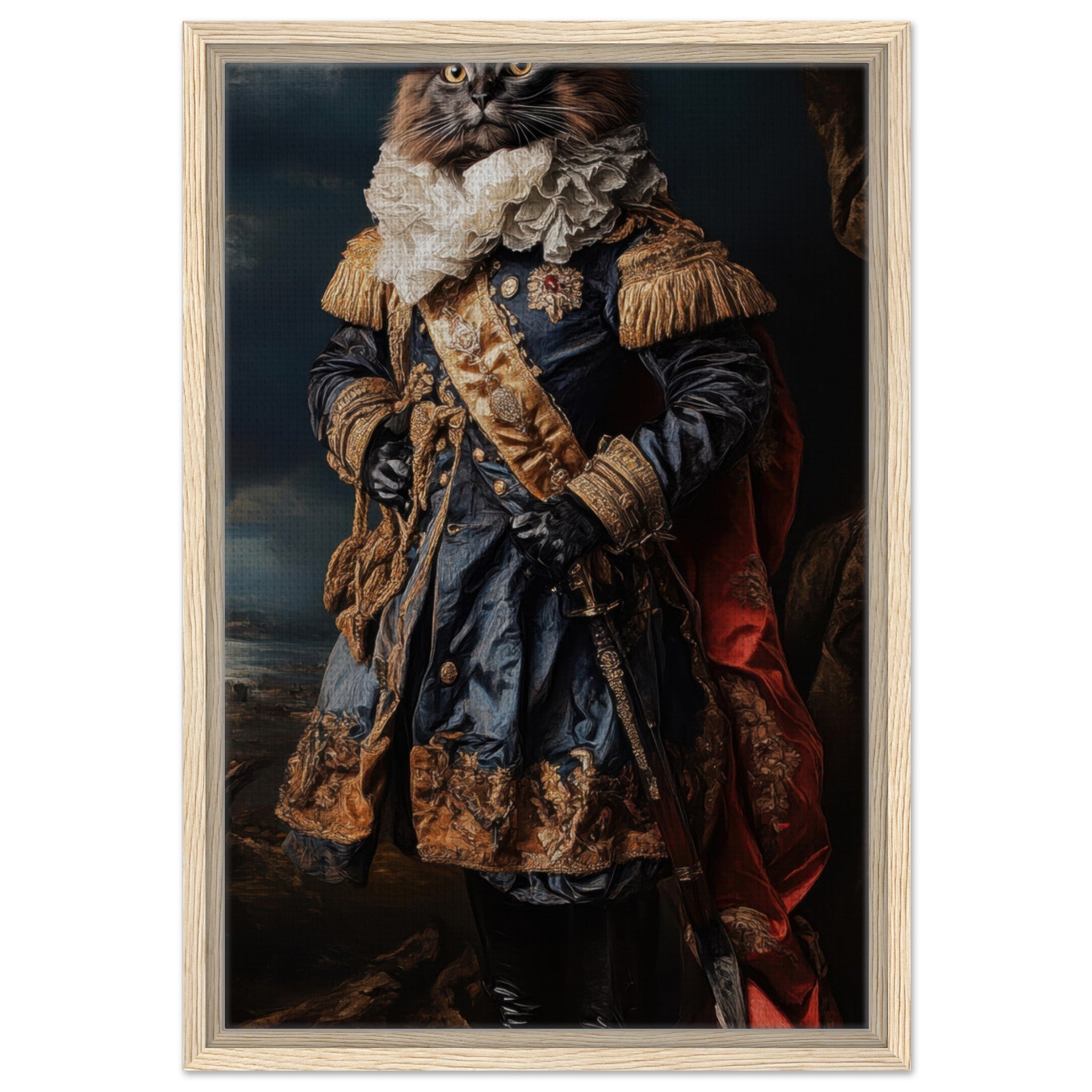 Framed Canvas Portrait - Baroque Military Commander Cat A fierce - looking 8 - Shop Ai Art WebShop - Digital Art online Store