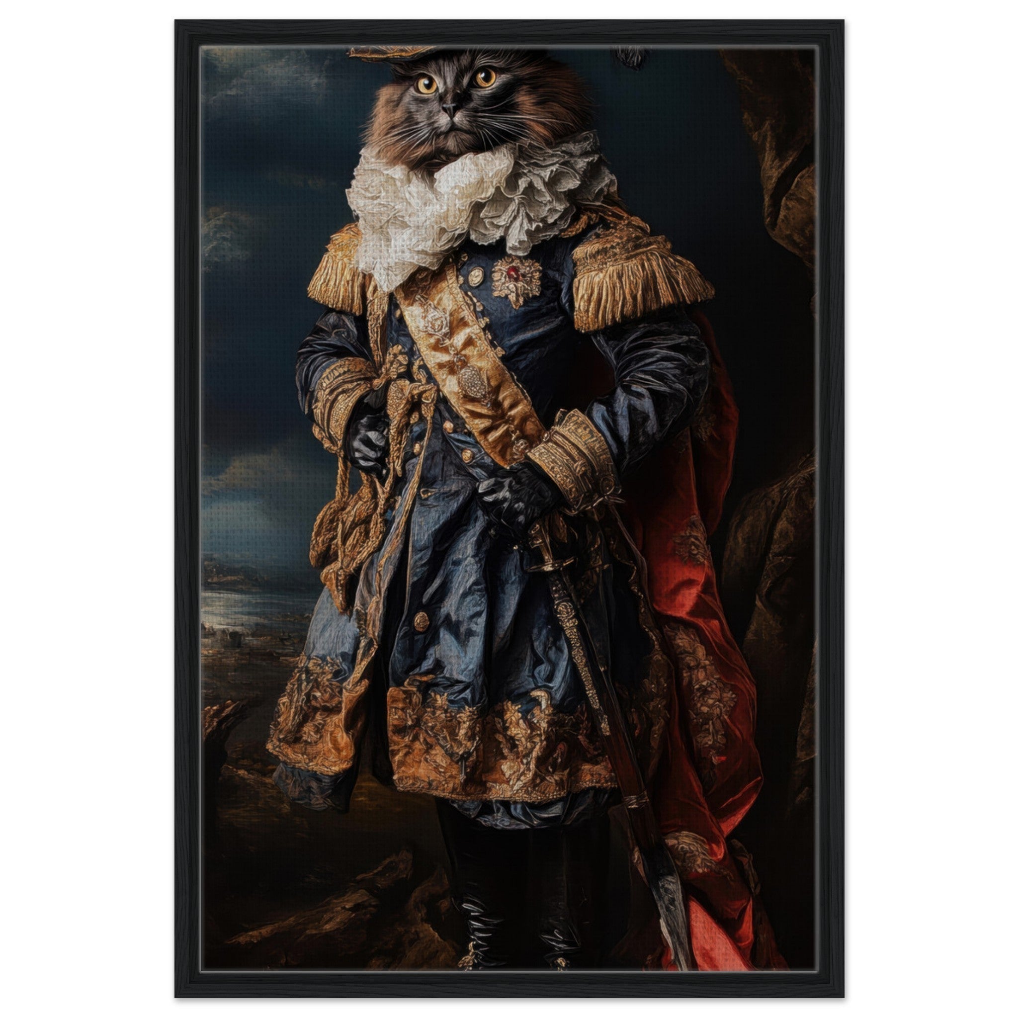 Framed Canvas Portrait - Baroque Military Commander Cat A fierce - looking 8 - Shop Ai Art WebShop - Digital Art online Store