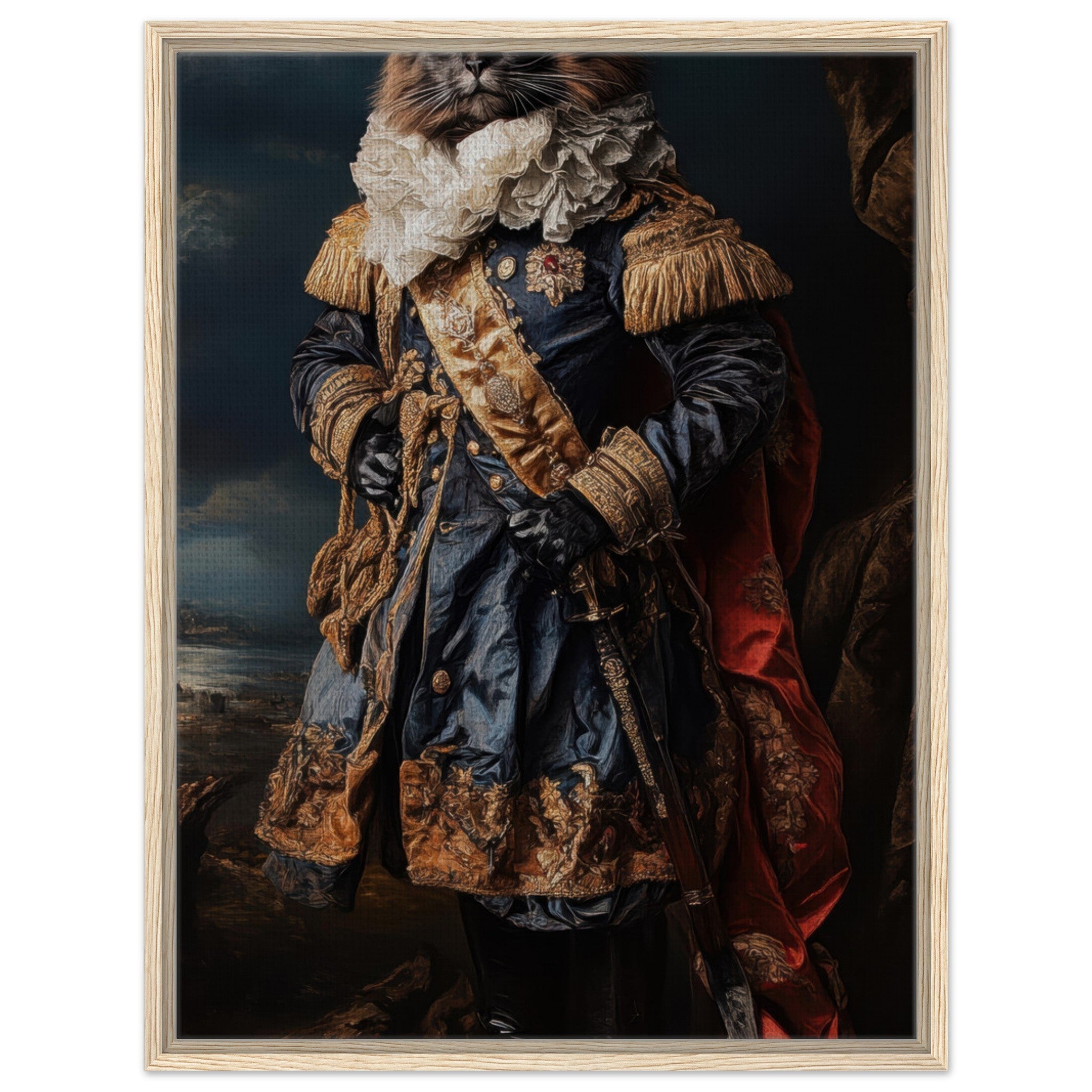 Framed Canvas Portrait - Baroque Military Commander Cat A fierce - looking 8 - Shop Ai Art WebShop - Digital Art online Store