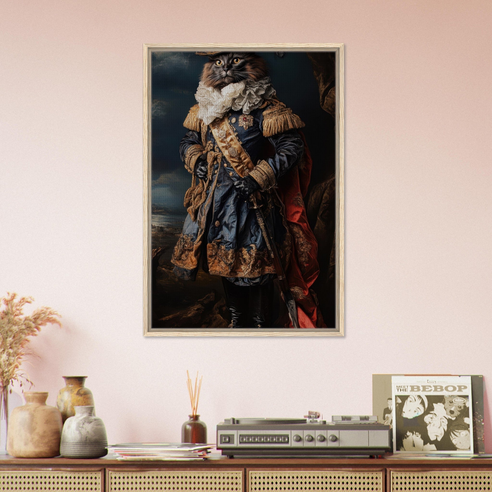 Framed Canvas Portrait - Baroque Military Commander Cat A fierce - looking 8 - Shop Ai Art WebShop - Digital Art online Store